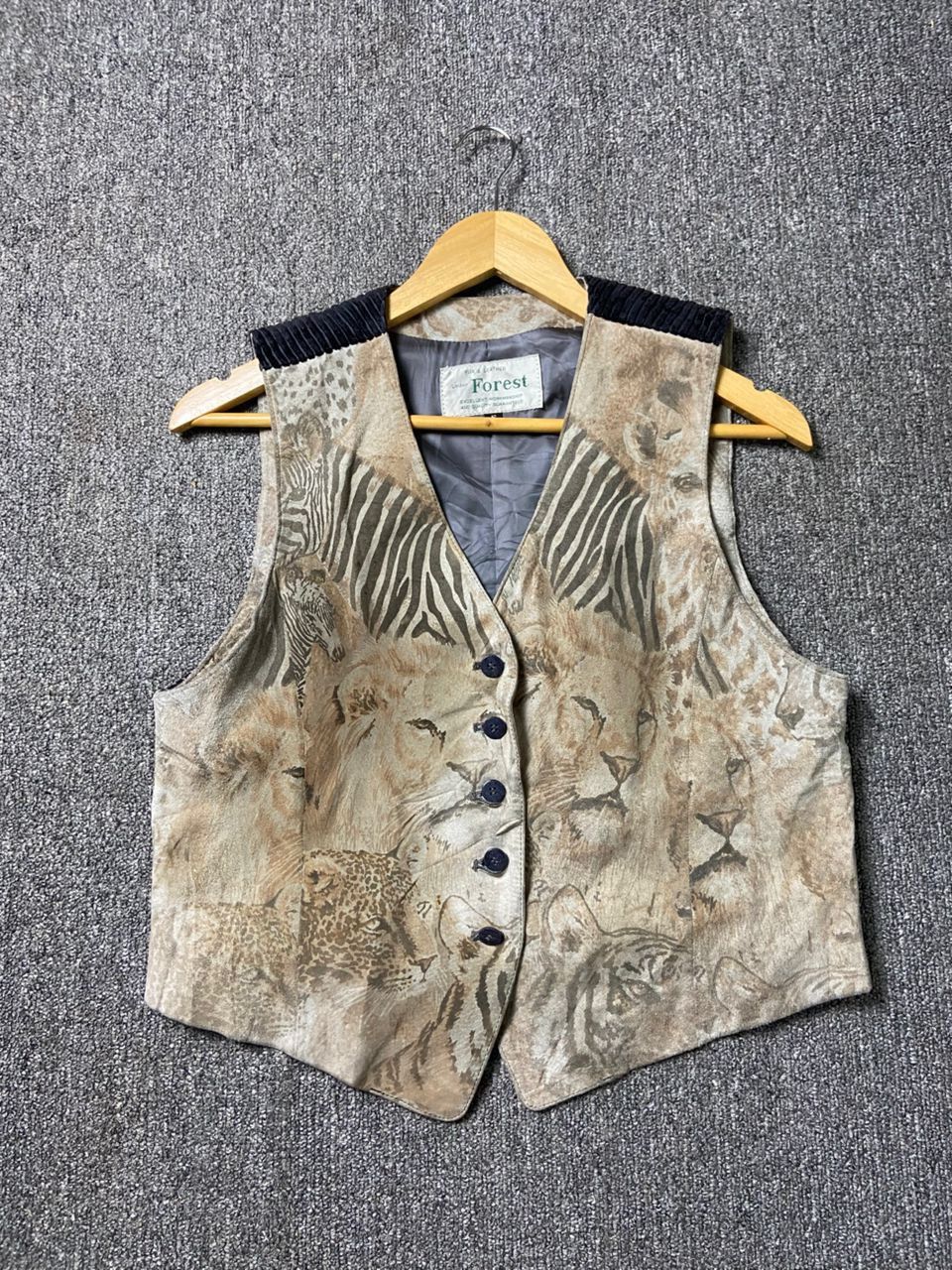 Japanese Brand Forest Brand Safari Printed Fur & Leather Vest (187) Size US XXS / EU 40 - 1 Thumbnail