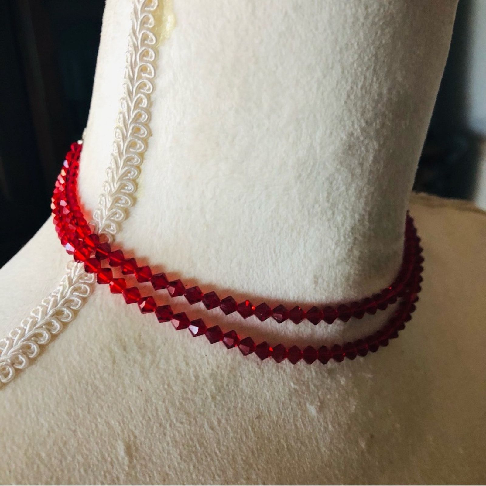 Vintage Vintage red bicone crystal choker and earring set Size ONE SIZE - 4 Thumbnail