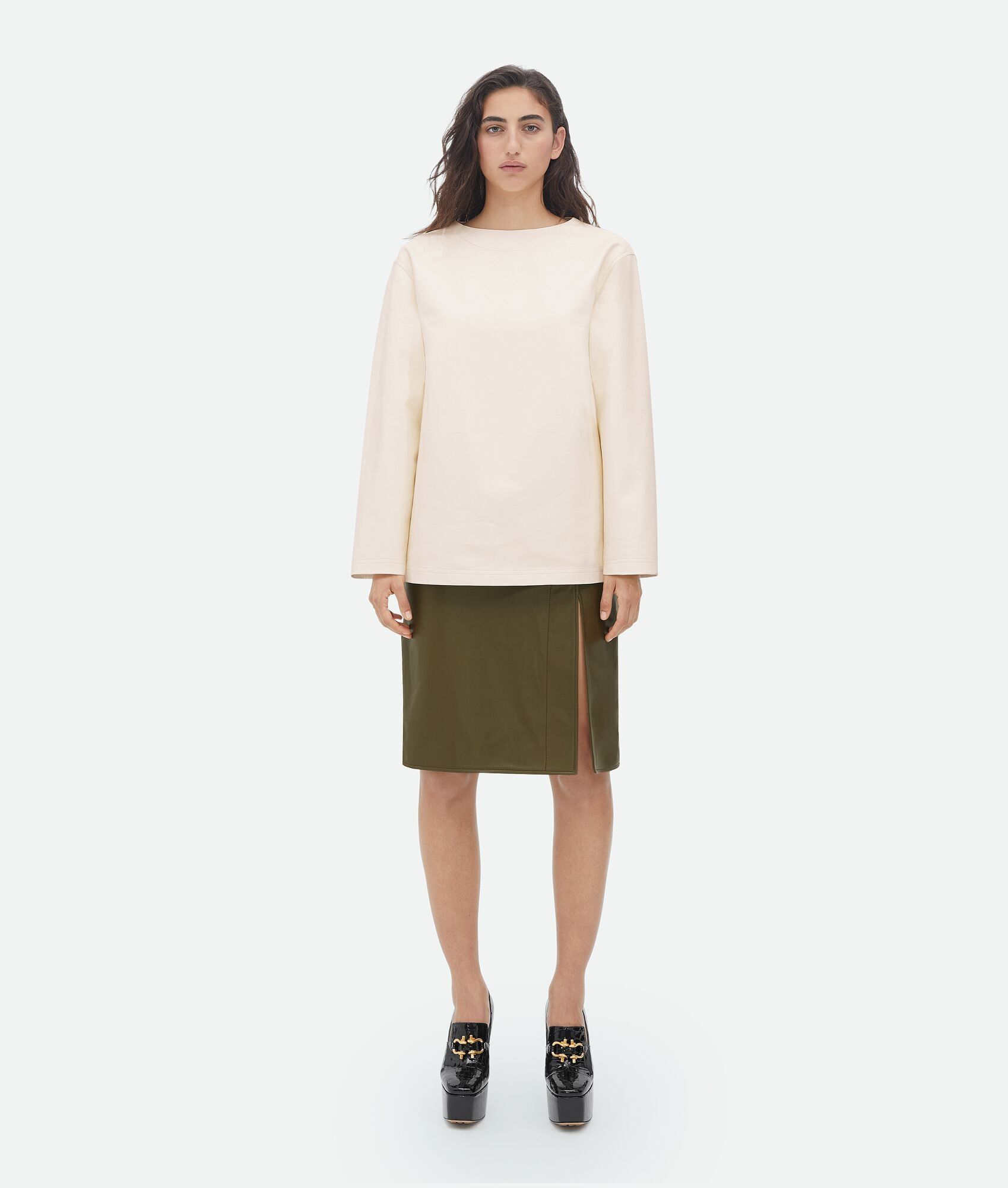 o1bcso1str0225 Soft Leather T-Shirt in Ivory