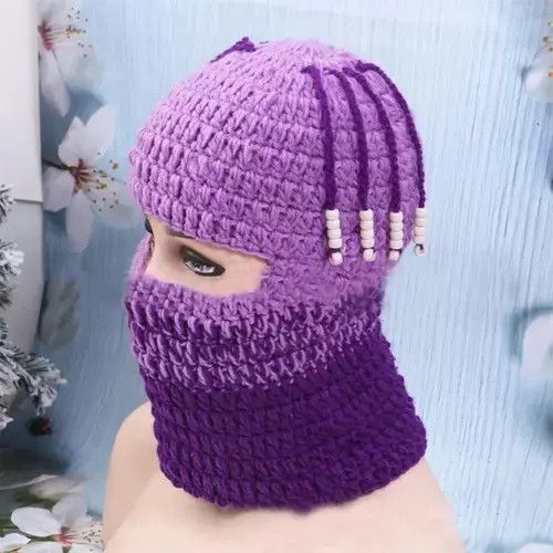 Other Knit Balaclavas Purple Tass Beanies Hat Size ONE SIZE - 3 Thumbnail