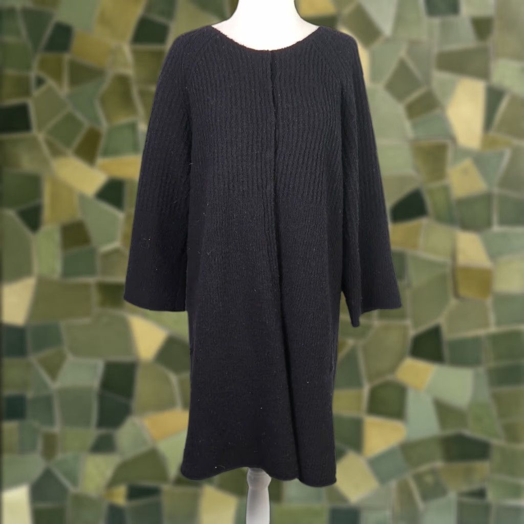 Eileen Fisher Eileen Fisher Cardigan Women L Wool Knit Ribbed Mid Length Black Long Sleeve Scoop Pockets Solid Casual Fall Winter Spring Sweater Size L / US 10 / IT 46 - 1 Thumbnail
