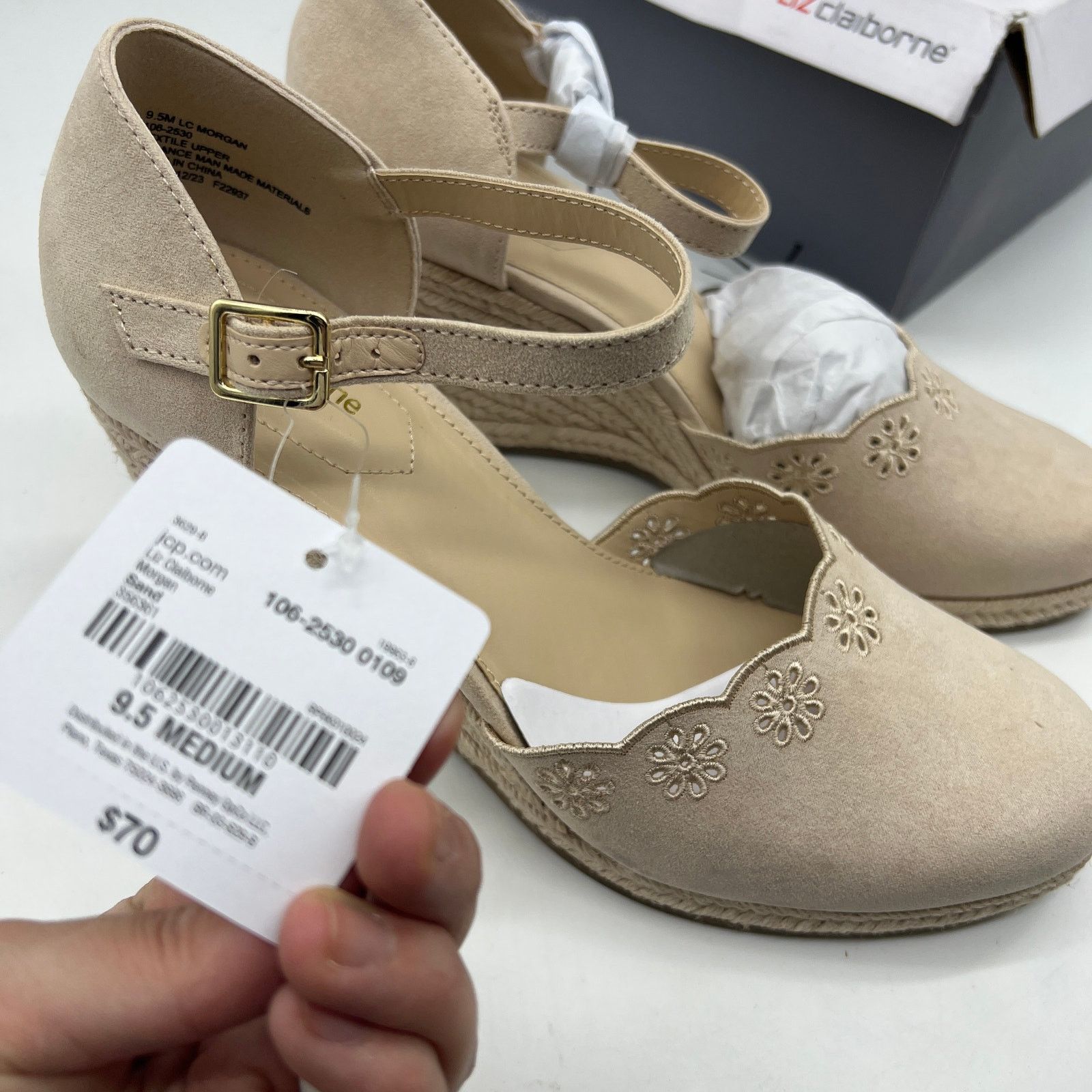 Other Liz Claiborne Morgan Women's Wedge Heels Cream Sand Size 9.5 Size US 9.5 / IT 39.5 - 4 Thumbnail