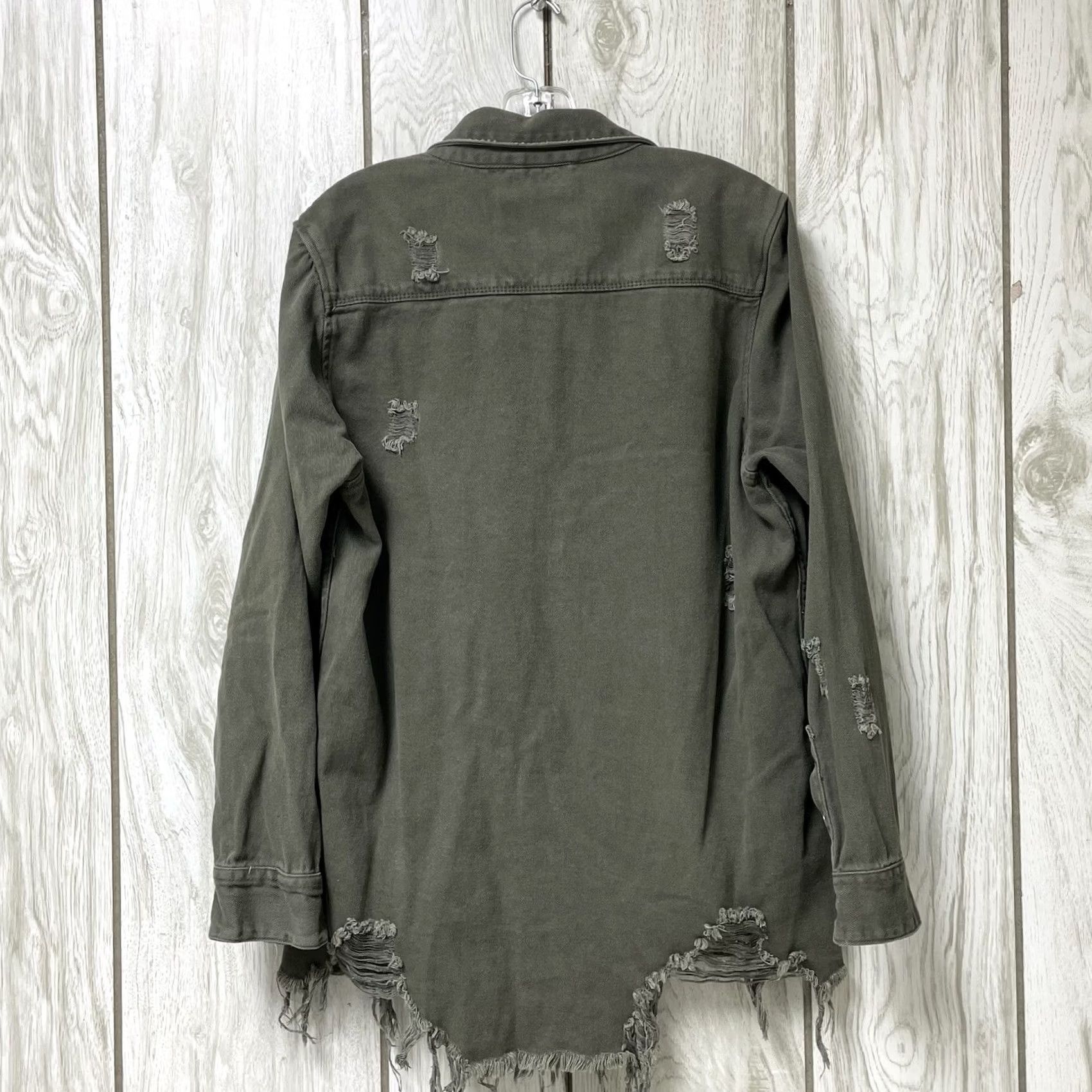 Olive VINTAGE American Bazi Women Olive Green Distressed Denim Button-Up Shacket Jacket L Size L / US 10 / IT 46 - 3 Thumbnail
