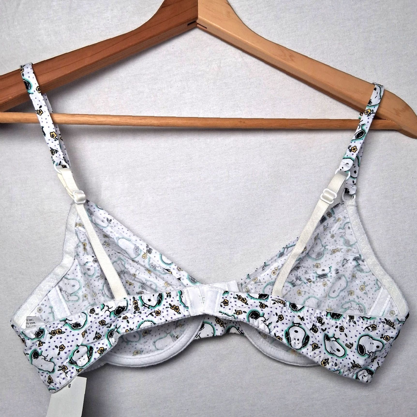 Peanuts VINTAGE Peanuts Snoopy Bra 34C White Yellow Floral Underwire Cotton READ Size ONE SIZE - 2 Thumbnail