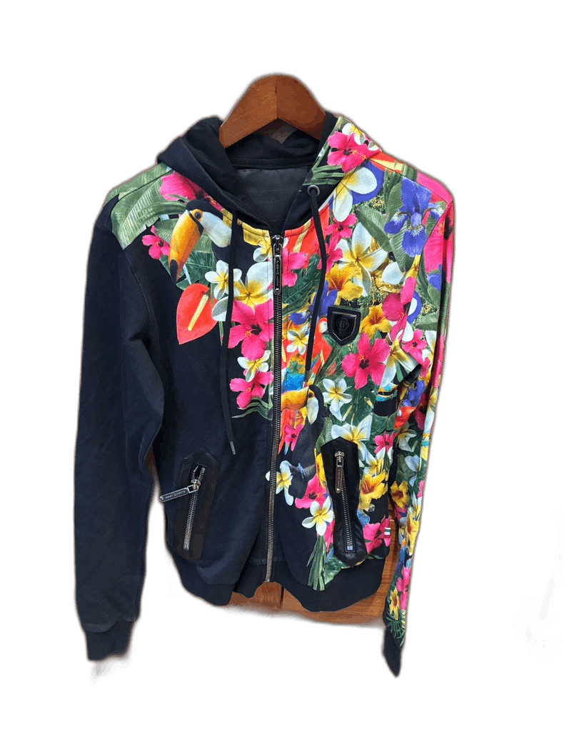 Rick Owens Floral Pattern Zip-up Hoodie with Black Base Size US L / EU 52-54 / 3 - 1 Thumbnail