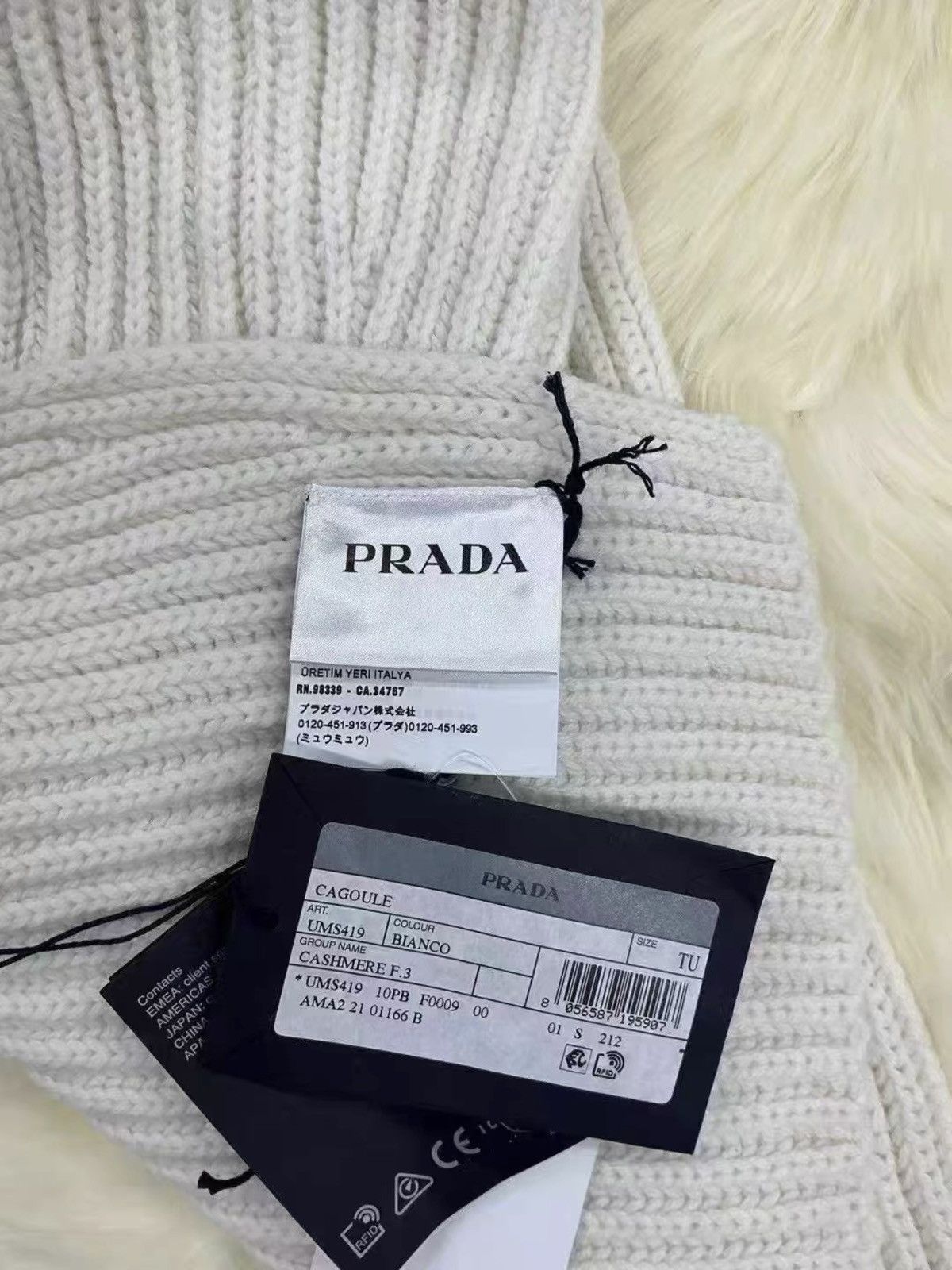Prada Prada Logo Intarsia Knit Balaclava White Size ONE SIZE - 3 Thumbnail