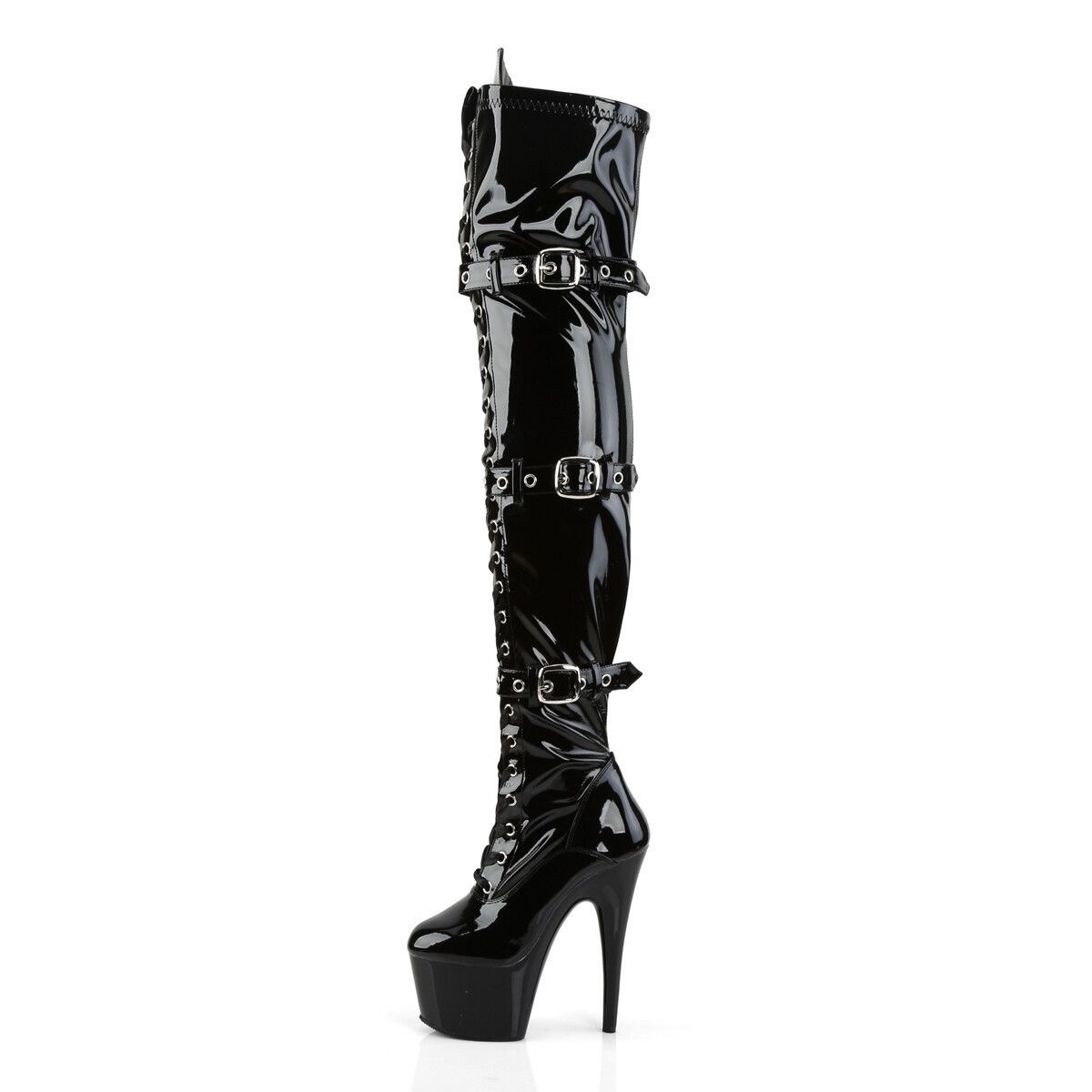 Other Adore 3028 Triple Buckle Thigh High Platform Boots Black Pat Size US 11 / IT 41 - 3 Thumbnail