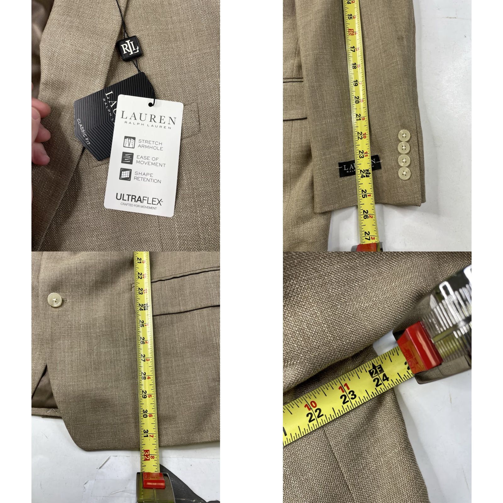 Ralph Lauren Lauren Ralph Lauren Blazer Men 46R Tan Linen Polyester Rayon Blend Plaid Two-Button Single-Breasted Notch Lapel Jacket Size 46R - 8 Thumbnail
