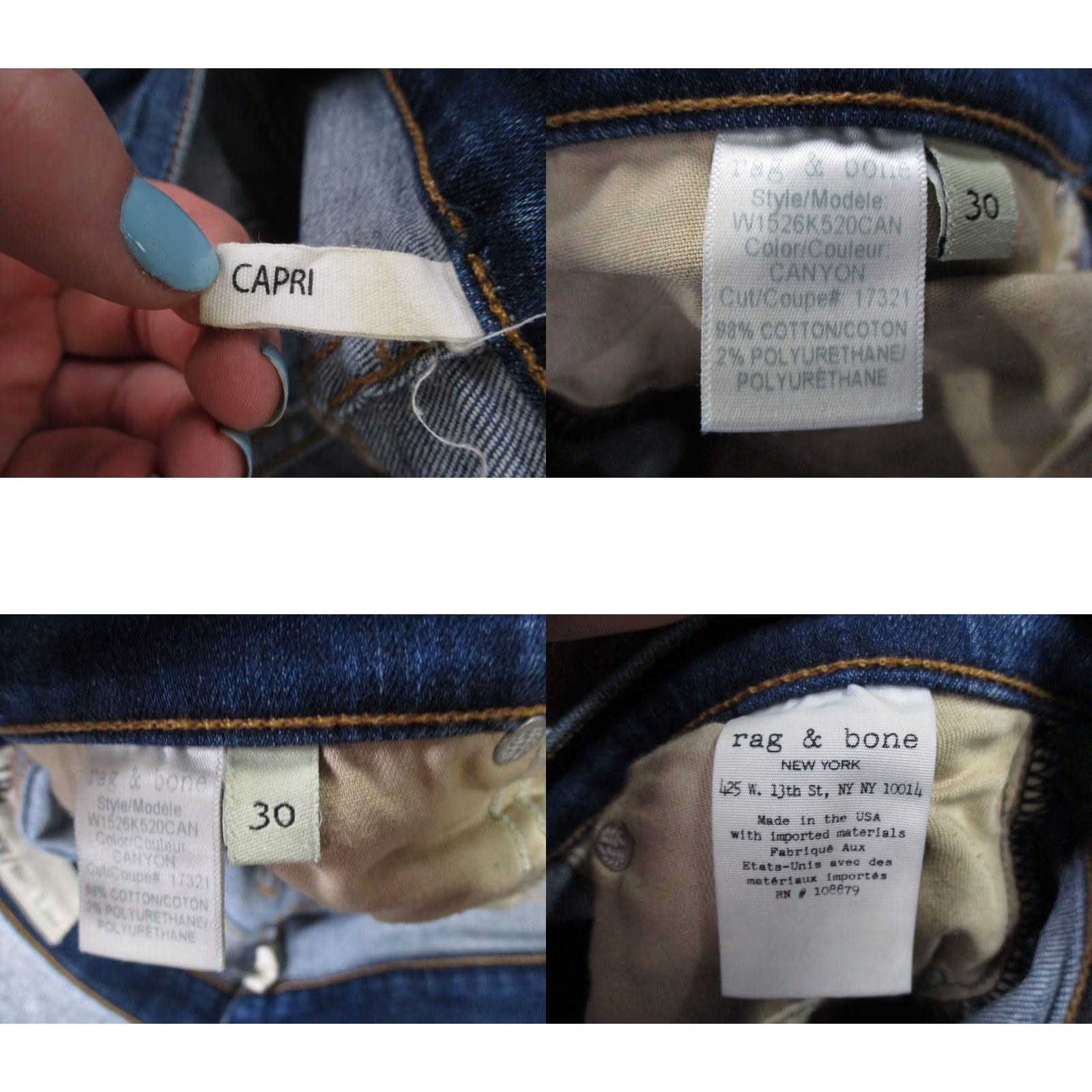 Rag & Bone rag & bone Jeans Womens 30 Blue Denim Capri Straight Casual Faded USA Made Size 24" / US 00 / IT 34 - 8 Thumbnail