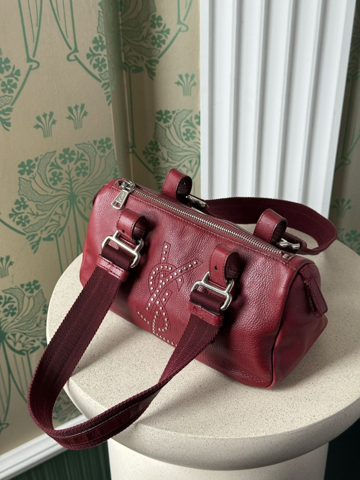 Yves Saint Laurent Yves Saint Laurent Small Studded Boston Red Shoulder Bag Size ONE SIZE - 6 Thumbnail