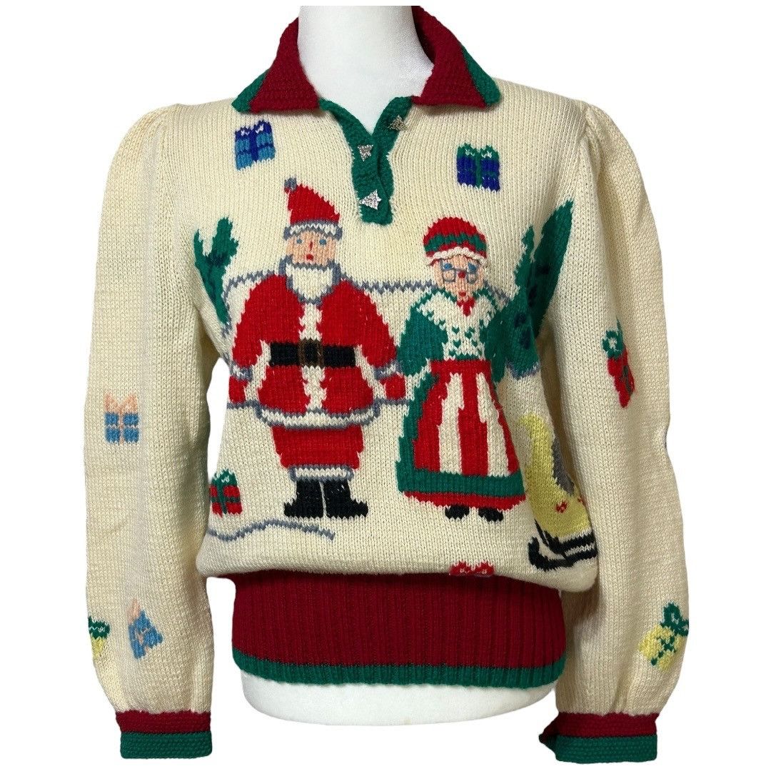 Other Vintage 80s Berek Collared Christmas Sweater Hand-Knit 100% Size M / US 6-8 / IT 42-44 - 1 Thumbnail