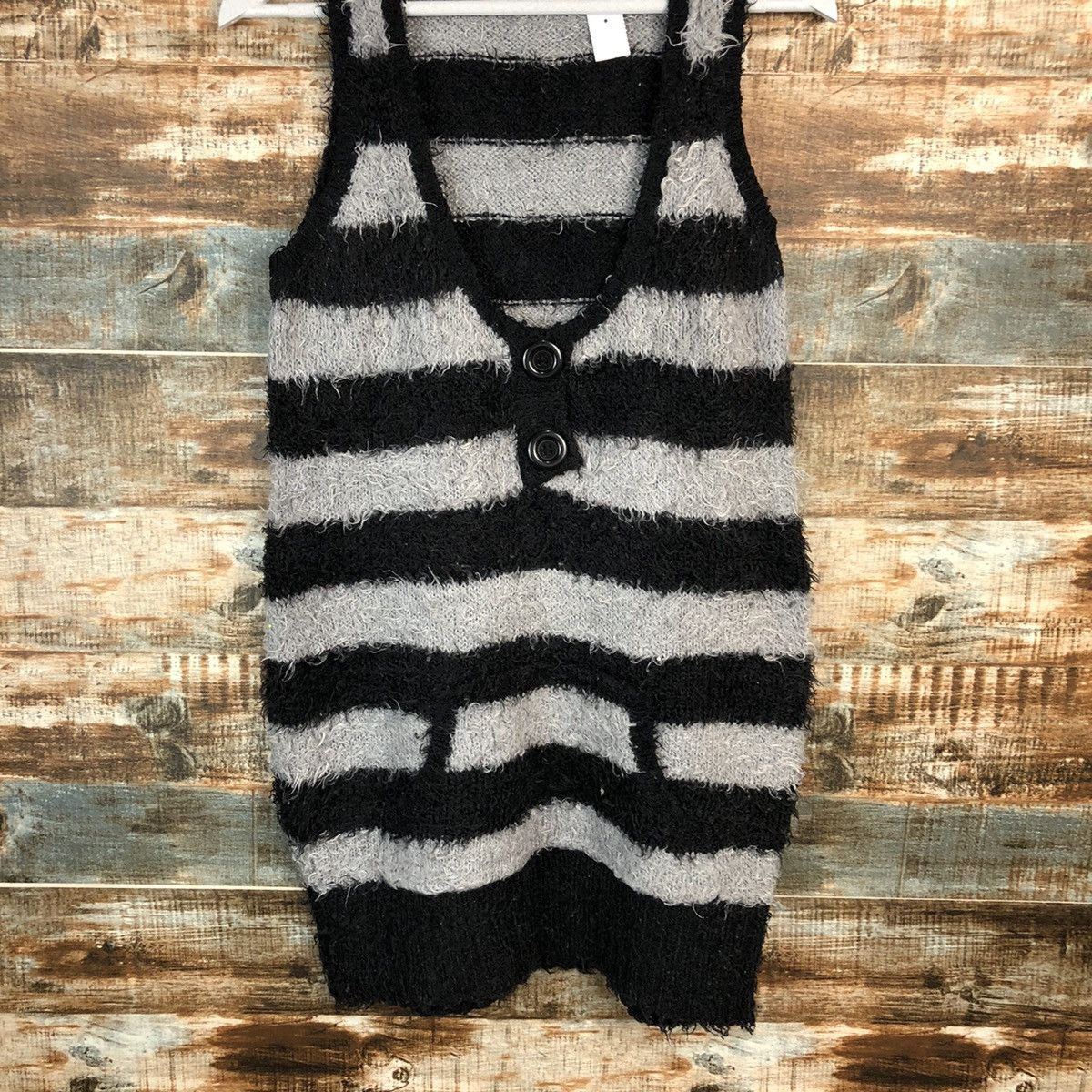 Japanese Brand CSL Stripe Grey fur mohair Black Vest Knitwear #A1609 Size L / US 10 / IT 46 - 3 Thumbnail