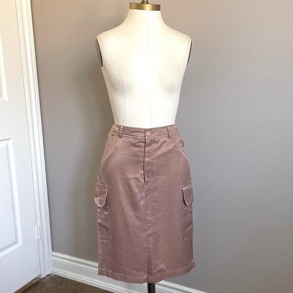 Vintage Blush Pink Satin Cargo Midi Skirt - M/ 30" waist Size 30" / US 8 / IT 44 - 7 Thumbnail