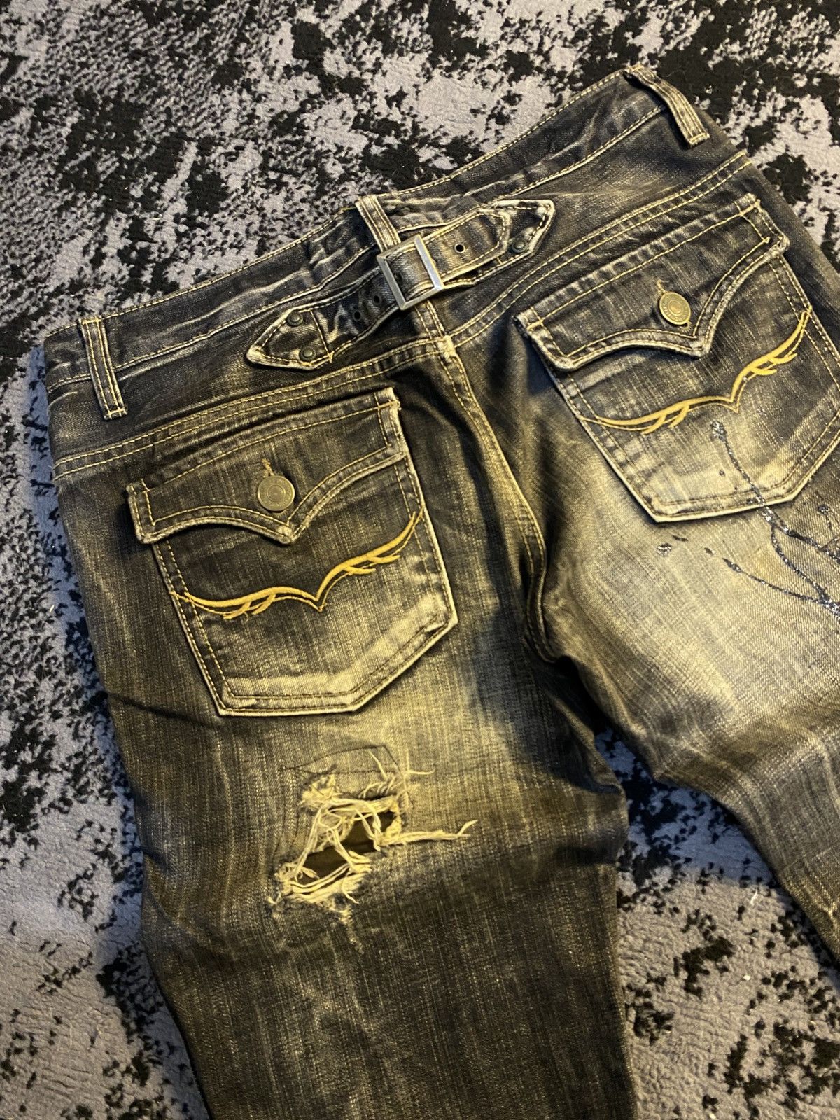 Tornado Mart Buckle Back Fuga Distressed Ifsix Vkei Flared Jeans🔥 Size US 31 - 9 Thumbnail