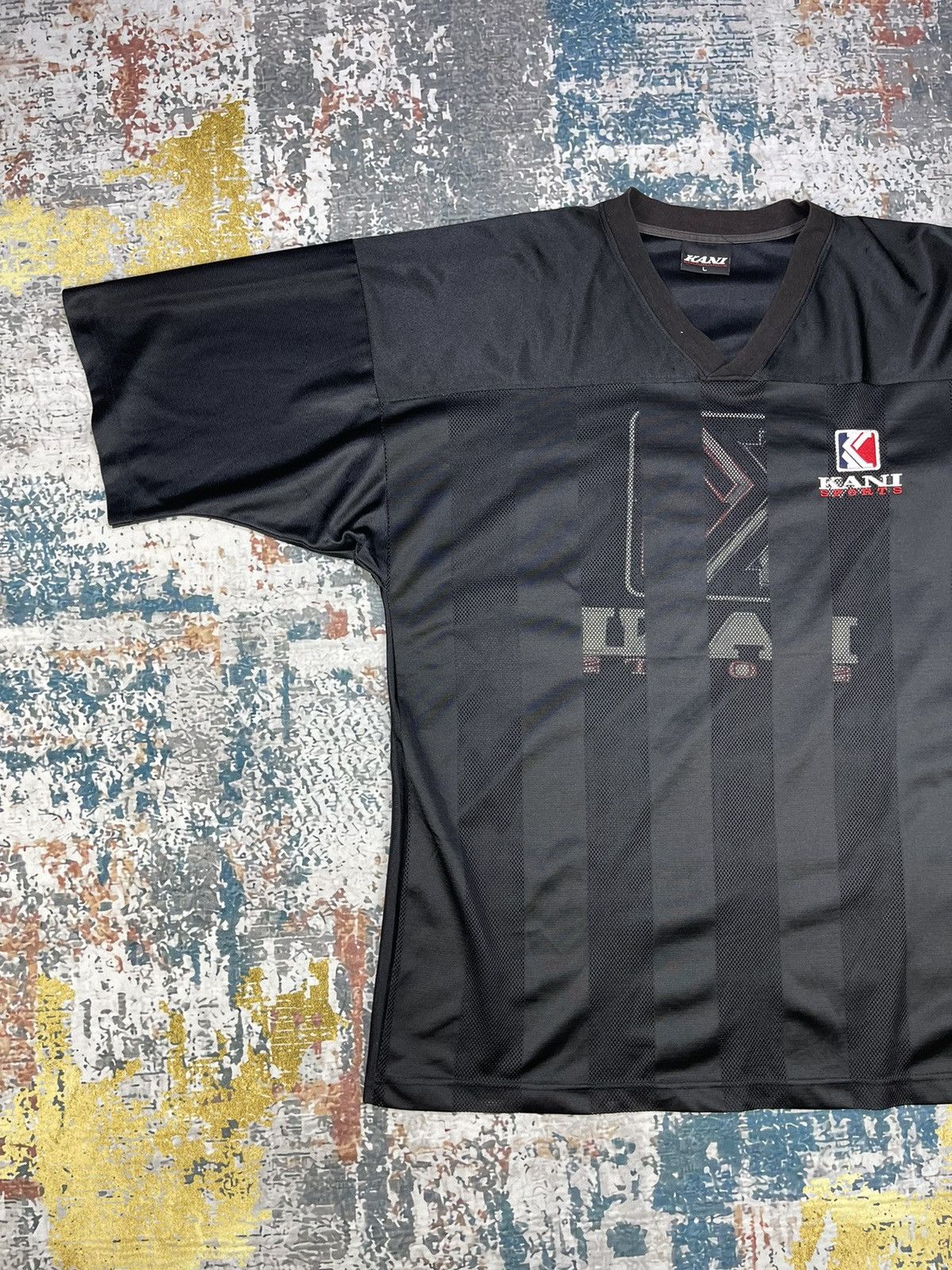Karl Kani Vintage KANI SPORTS Big Logo Mesh Stripe Tee. Size US L / EU 52-54 / 3 - 5 Thumbnail