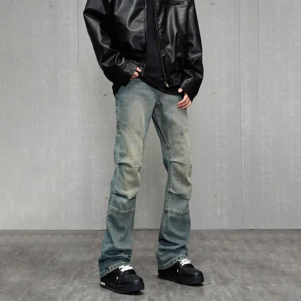 image of Distressed Denim x Vintage Y2K Slim Distressed Original Designer Fit Stacked Denim in Blue (Size 27
