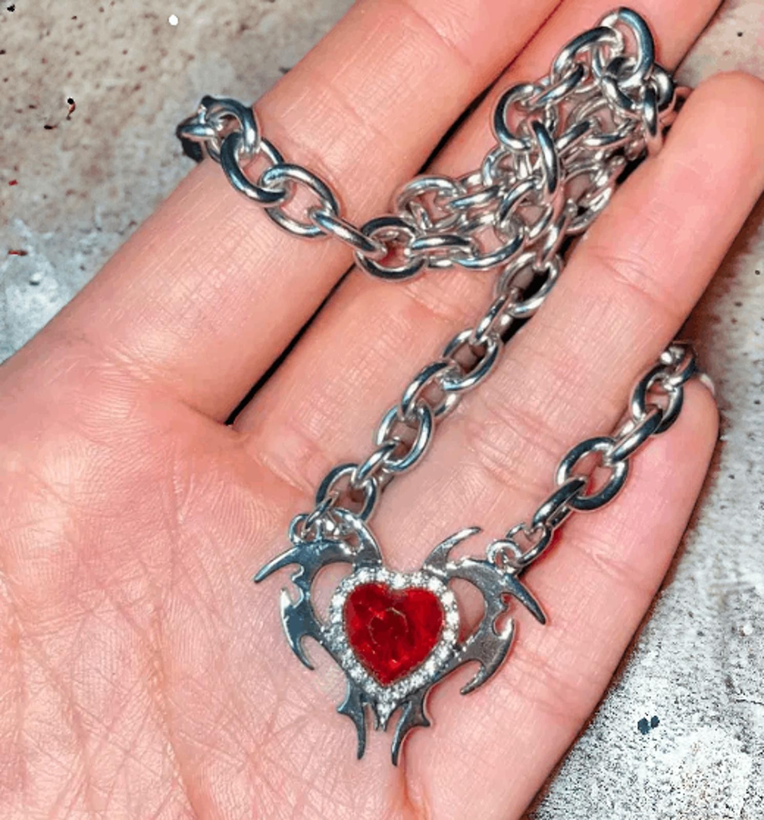 Jewelry y2k Grunge Burning Red Glass Necklace Size ONE SIZE - 5 Thumbnail