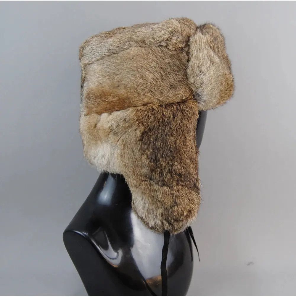 Other Warm Natural Rabbit Fur Bomber Hat With Earflaps Size ONE SIZE - 4 Thumbnail