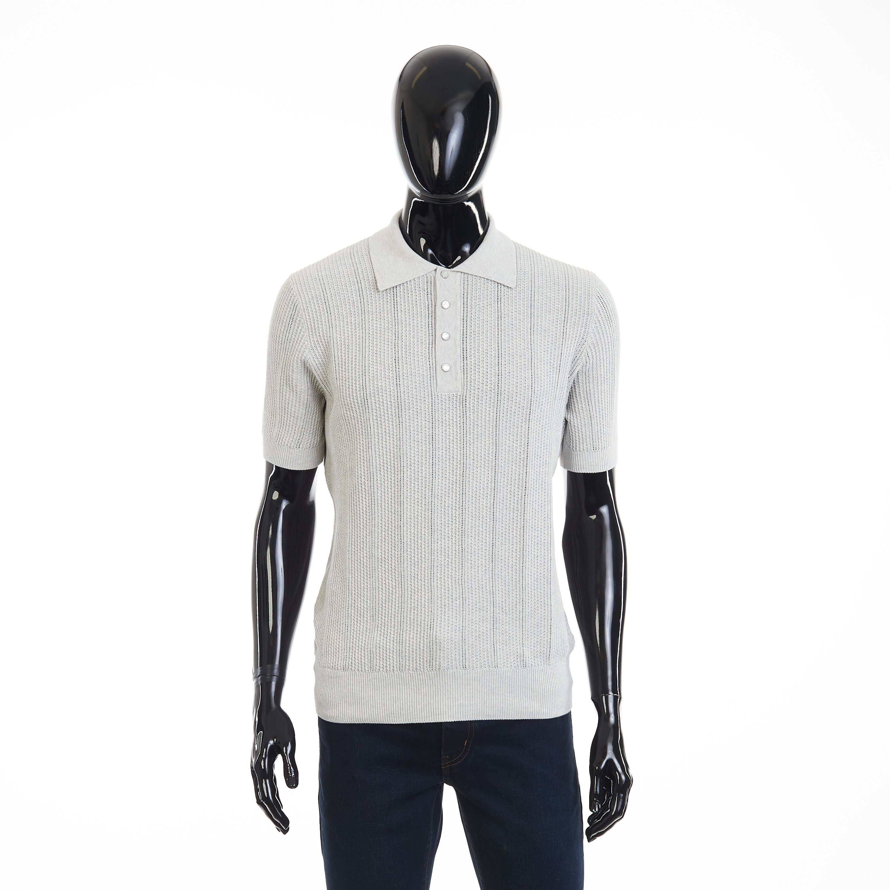 Brunello Cucinelli Textured Rib Knit Polo - Light Grey Cotton Size US XXL / EU 58 / 5 - 1 Thumbnail