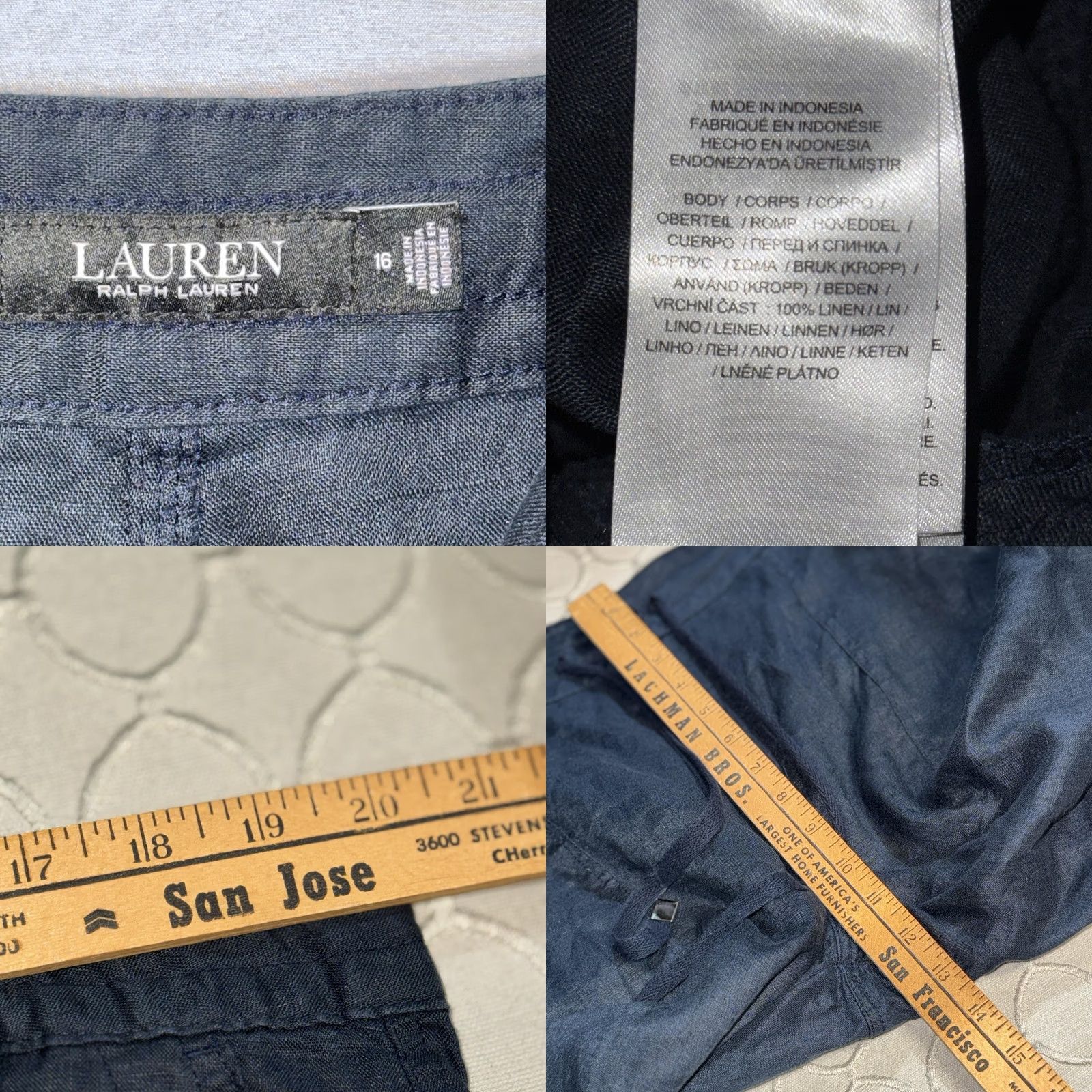 Ralph Lauren VINTAGE Lauren Ralph Lauren Pants Womens 16 Navy Linen Drawstring Relaxed Casual Beach Pants Size 38" / US 16 / IT 52 - 8 Thumbnail