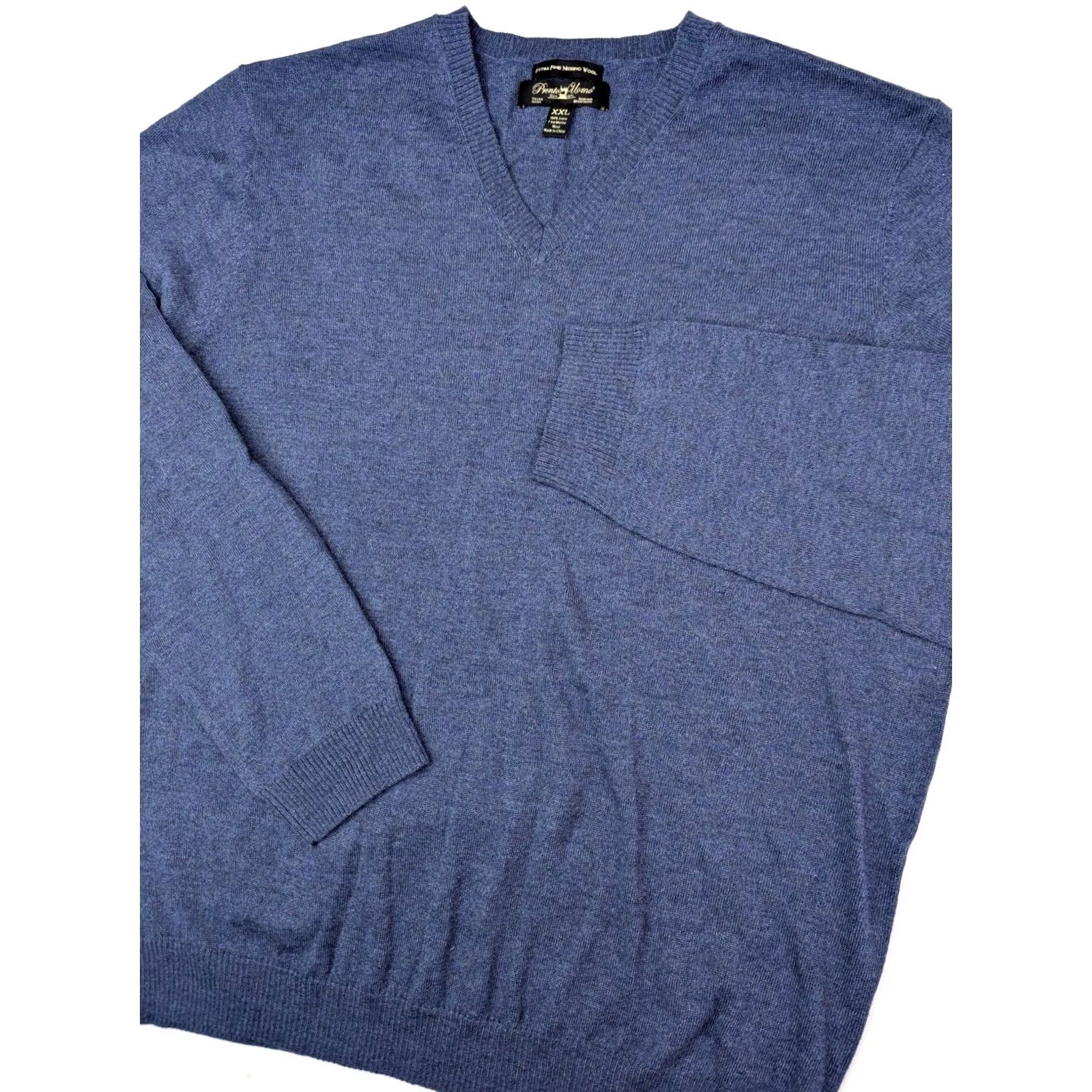 Pronto Uomo Pronto Uomo Sweater Shirt 2XL Blue Merino Wool V-Neck Pullover, Regular Fit, Long Sleeve, Knitted Knit, 90s Classic, Designer, Preppy, Mens Size US XXL / EU 58 / 5 - 4 Thumbnail