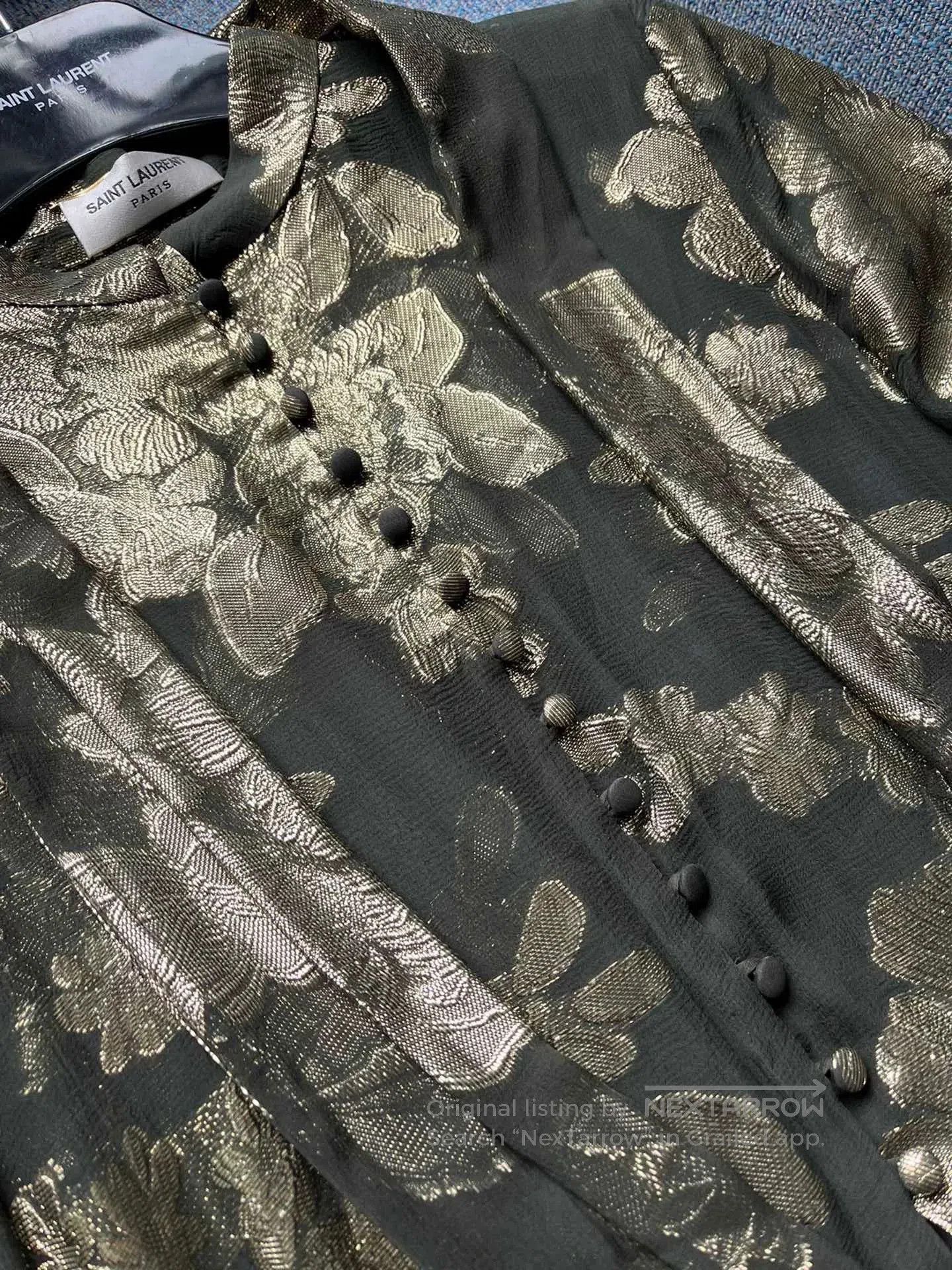 Saint Laurent Paris Saint Laurent Runway Black Gold Silk Dress. Size S / US 4 / IT 40 - 3 Thumbnail