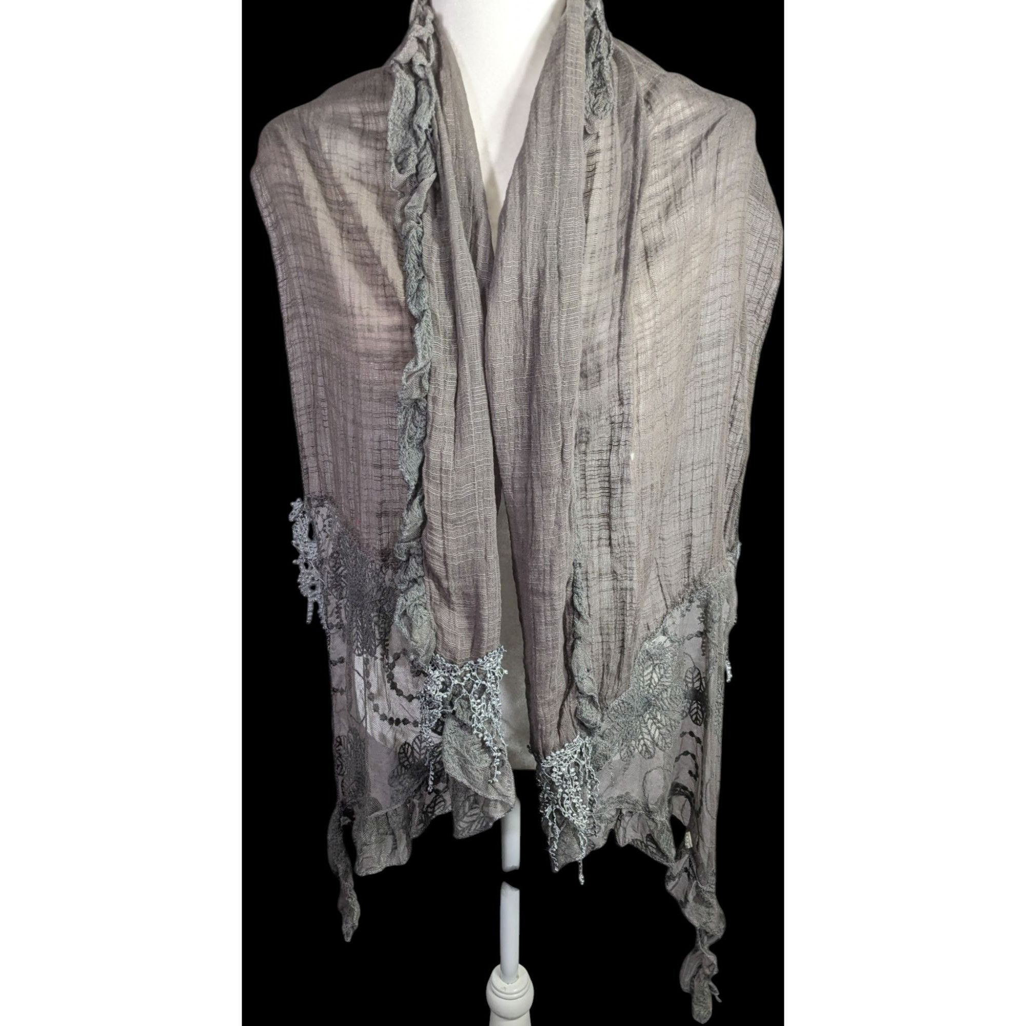 Other Victorian-Inspired Vintage Whimsygoth Gray Scarf With Lace D Size ONE SIZE - 3 Thumbnail