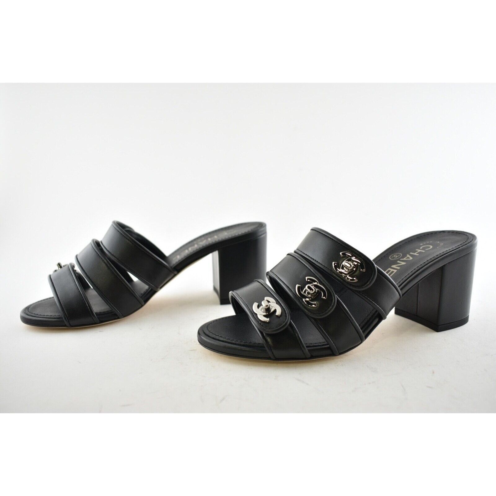 Chanel 19P Turnlock CC Logo Mule Strap Slide Block Heel Sandal 36 Size US 6 / IT 36 - 10 Thumbnail