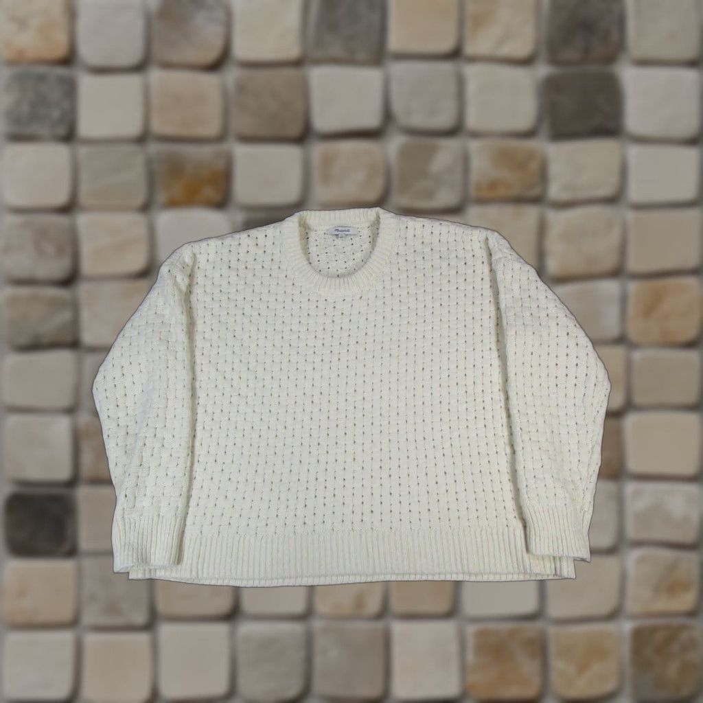Madewell VINTAGE Madewell Sweater Womens Large Ivory Cotton Blend Waffle Knit Pullover Womens Large Ivory Sweater Size L / US 10 / IT 46 - 1 Thumbnail