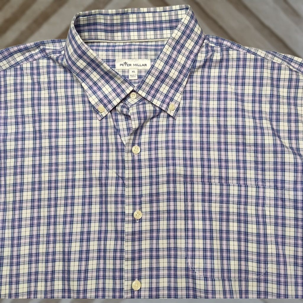 Peter Millar PETER MILLAR Button-Down Shirt Men XL Purple Blue Check 100% Cotton Long Sleeve Size US XL / EU 56 / 4 - 1 Thumbnail