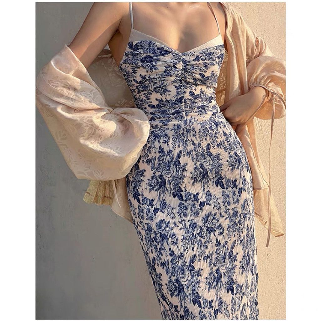 Zara Blue Porcelain Floral Slip Dress size S Size S / US 4 / IT 40 - 7 Thumbnail