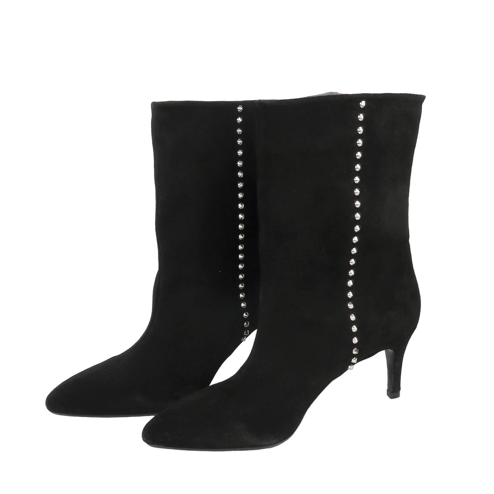 Zara ZARA New Black Split Suede Studded Heeled Ankle Boots Size US 9 / IT 39 - 2 Thumbnail