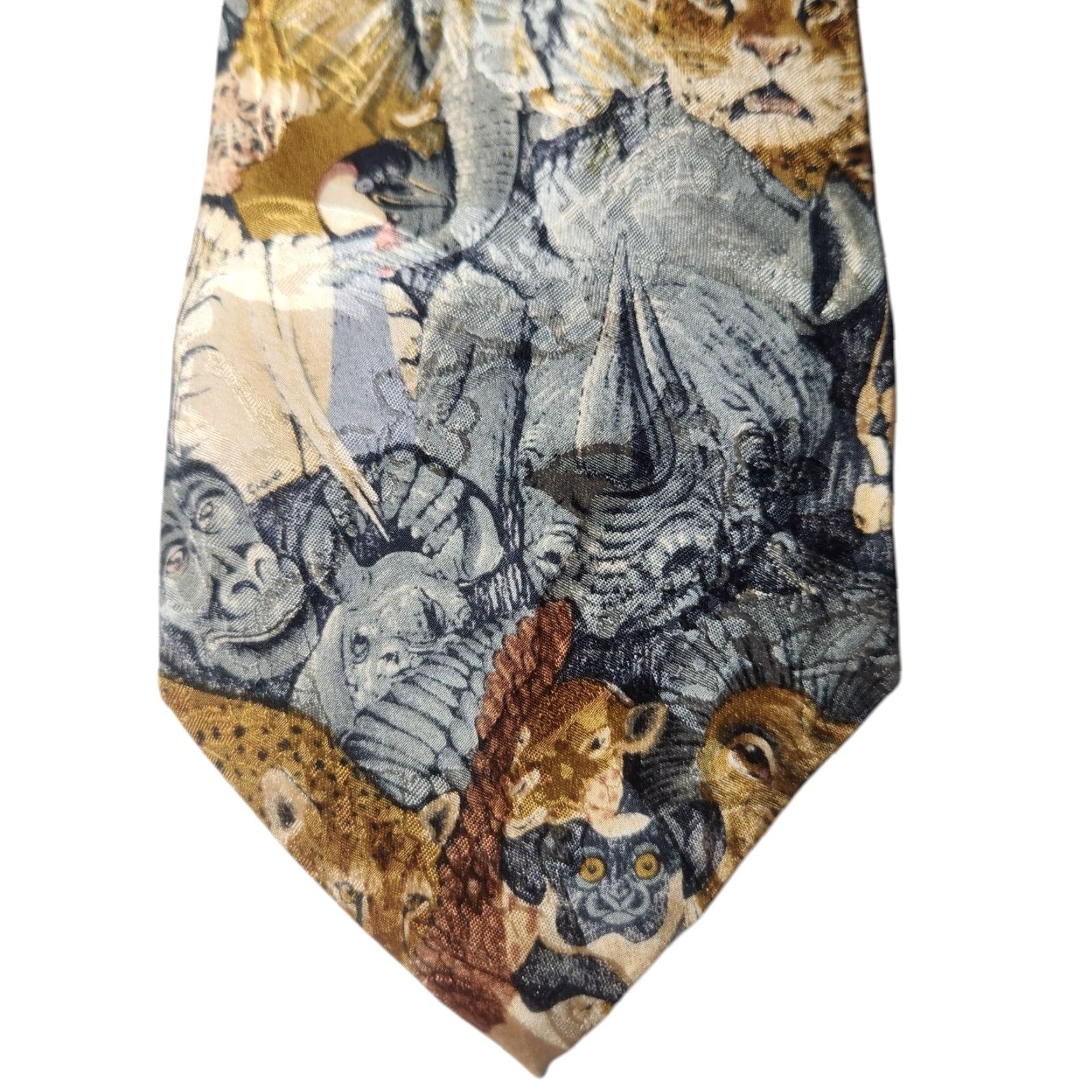 Vintage VINTAGE Endangered Species Jungle Animals Elephants Rhino Cheetah Silk Neck Tie Size ONE SIZE - 2 Thumbnail