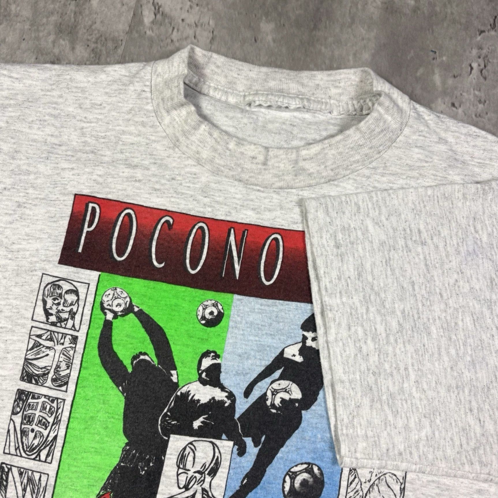 Fruit Of The Loom VINTAGE 90s Anatomy Of Soccer Art Promo T Shirt Mens M Gray Cotton Graphic Print Crew Neck Short Sleeve Classic Fit Size US M / EU 48-50 / 2 - 6 Thumbnail