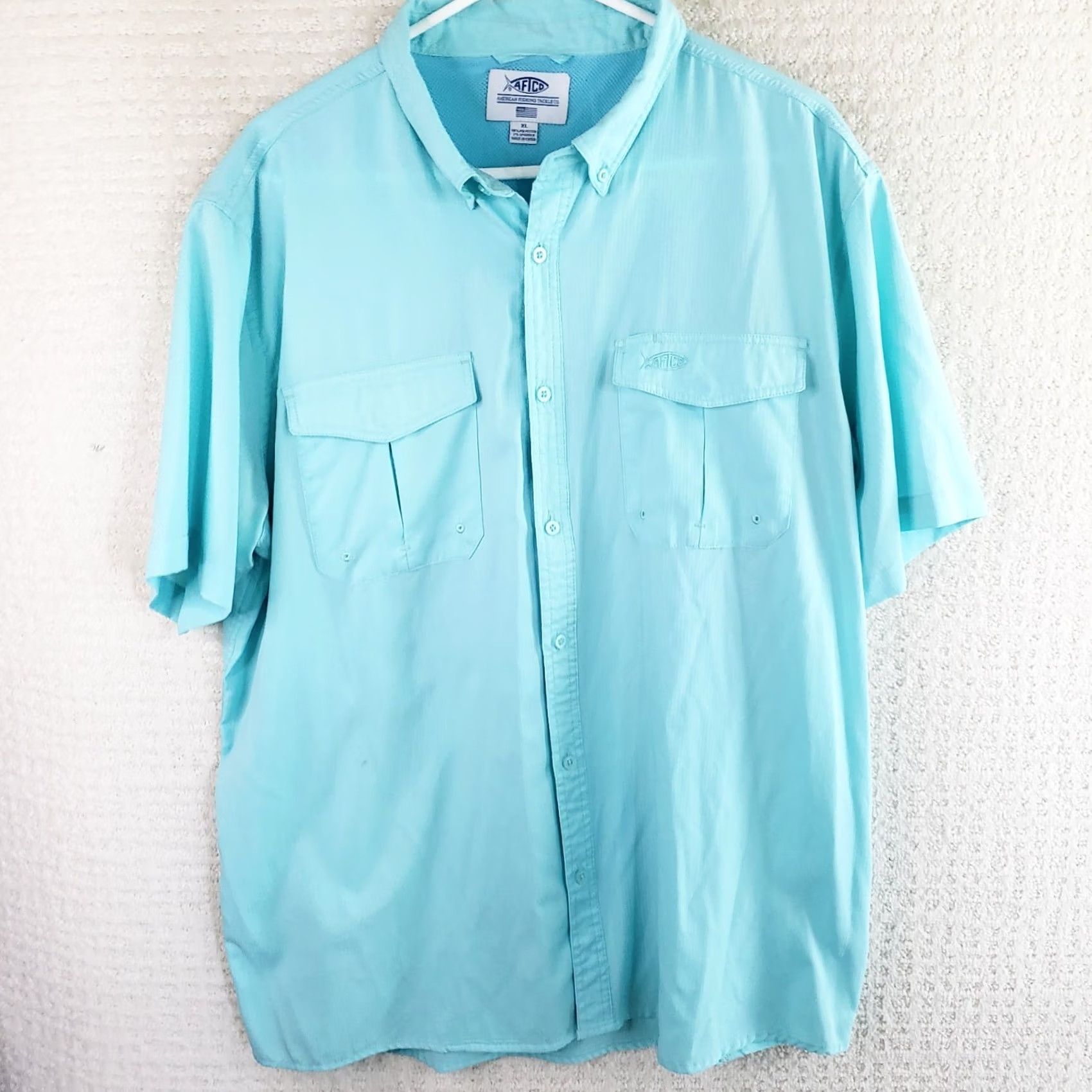 Vintage AFTCO Aftech Men XL Blue Short Sleeve 2 Pocket Button Front Fishing Shirt Size US XL / EU 56 / 4 - 2 Thumbnail
