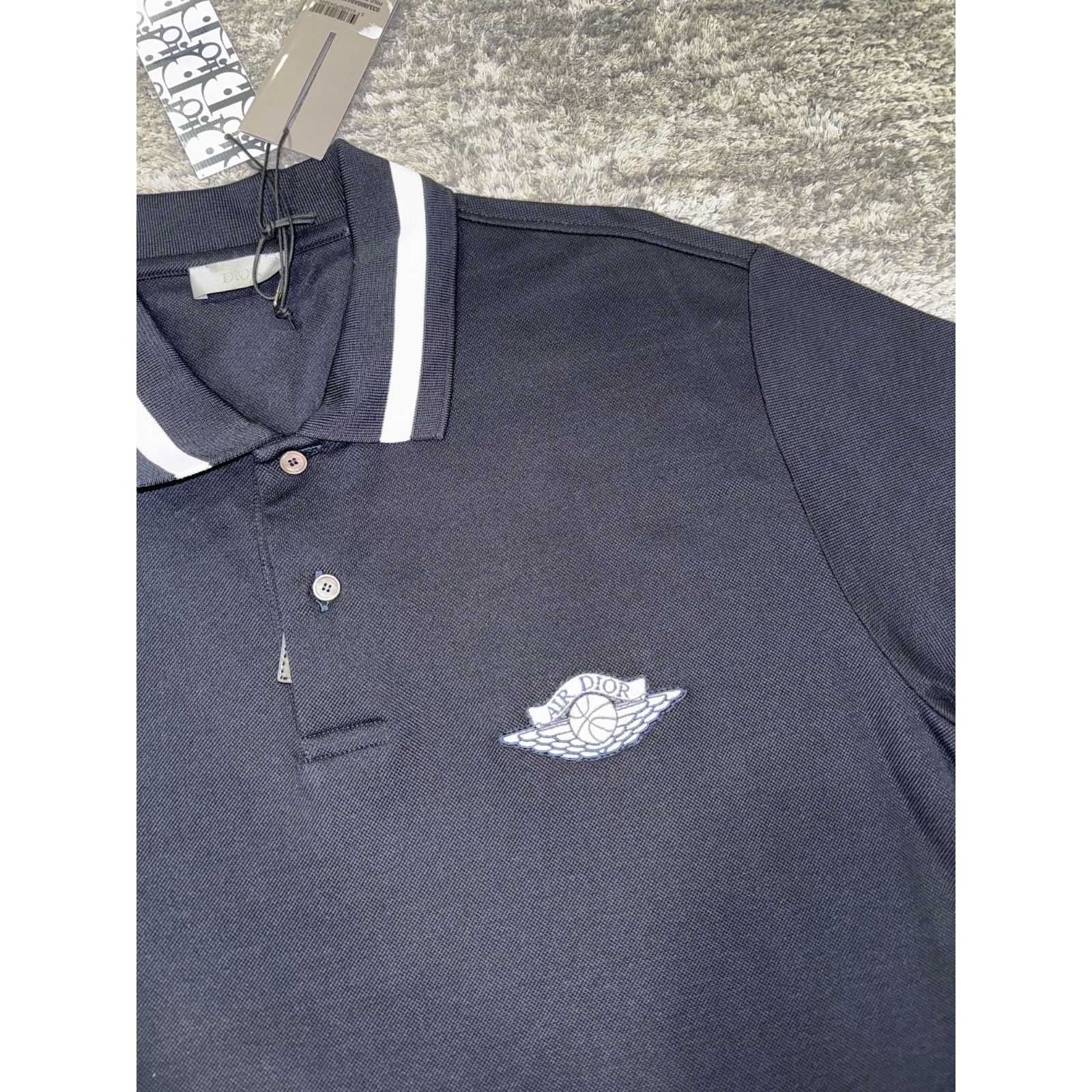 Dior Air Dior Jordan Navy Blue White Wings Logo Collared Button Size US M / EU 48-50 / 2 - 5 Thumbnail