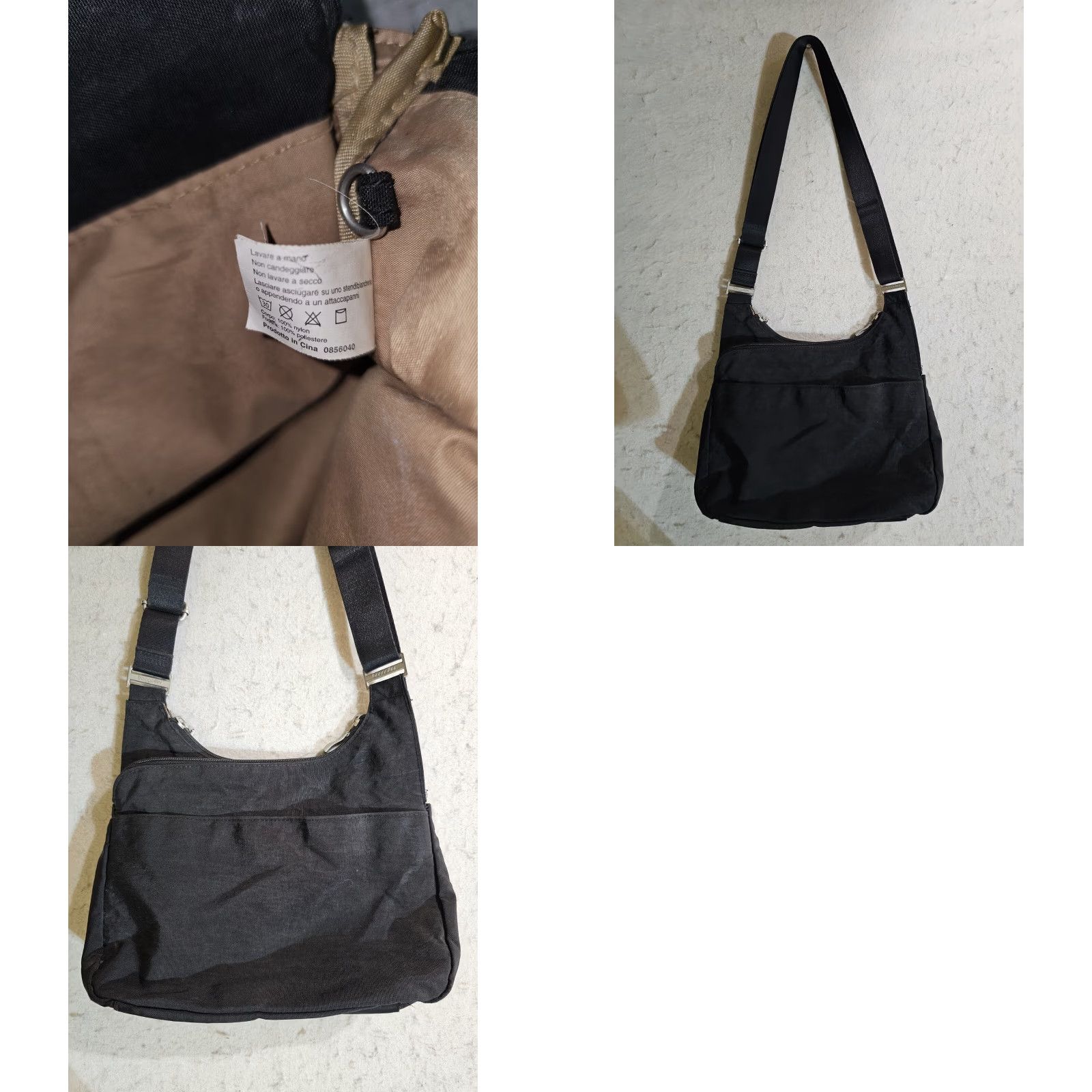 Vintage baggallini Signature Black Nylon Criss Cross Multi Pocket Crossbody Bag Purse Size ONE SIZE - 8 Thumbnail