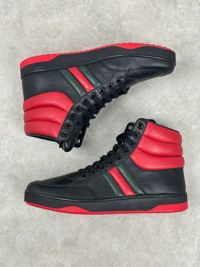 Gucci Gucci Black Red Leather High-Top Sneakers Size US 9 / IT 39 - 7 Thumbnail