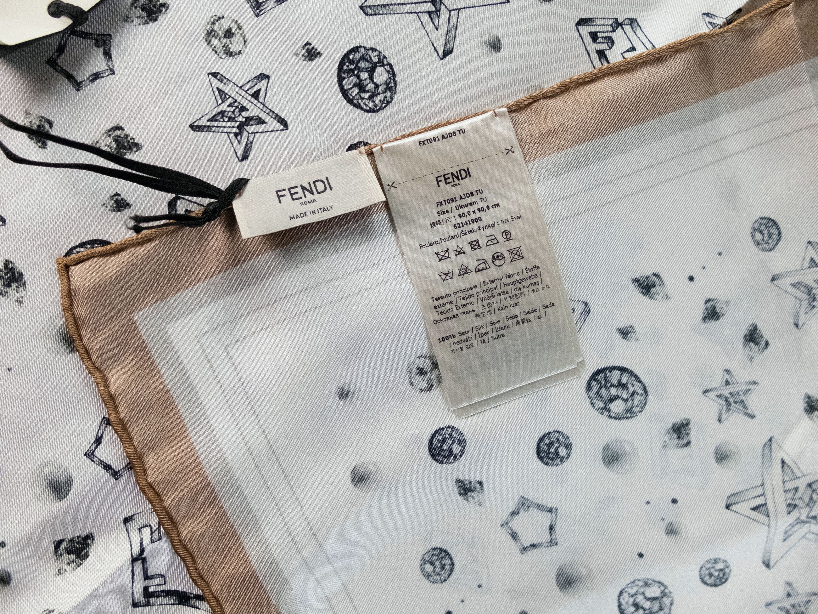 Fendi FENDI white stars and FF logo print silk scarf foulard Size ONE SIZE - 6 Thumbnail