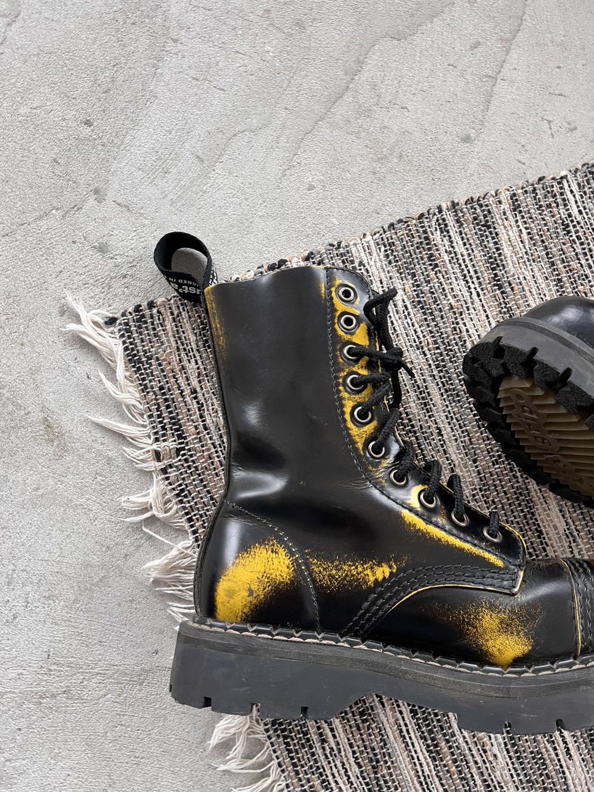 New Rock Vintage Hype Busta Grip Steel Toe Black Yellow High Boots Size US 6 / IT 36 - 9 Thumbnail