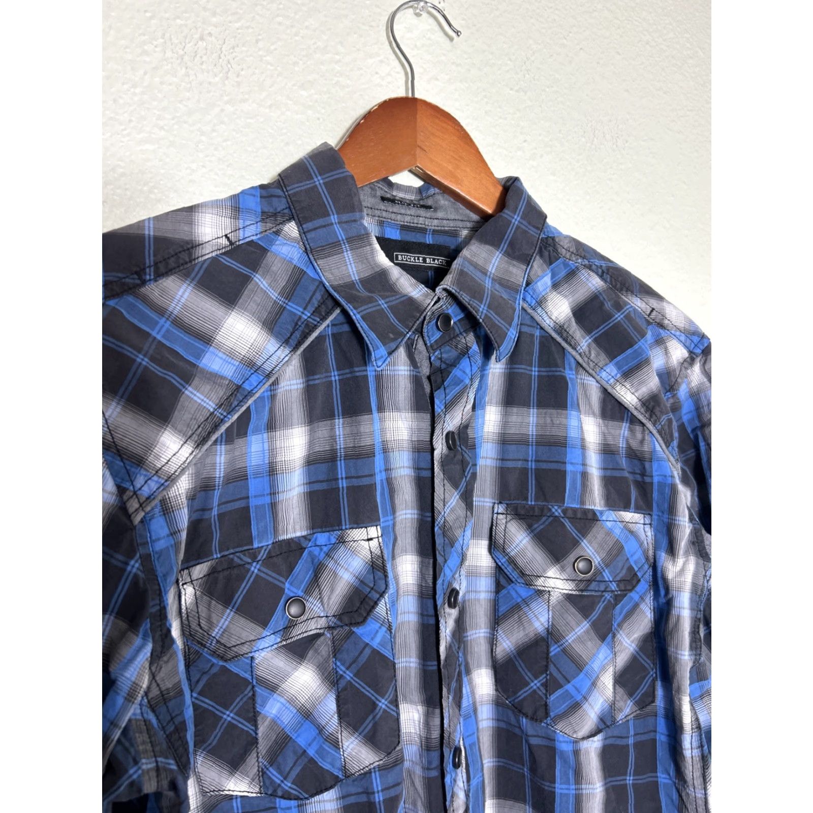 Buckle Black Buckle Black Label Shirt Mens Large Blue Gray Plaid Slim Fit Snap Up Button Collared Western Casual Business Size US L / EU 52-54 / 3 - 3 Thumbnail