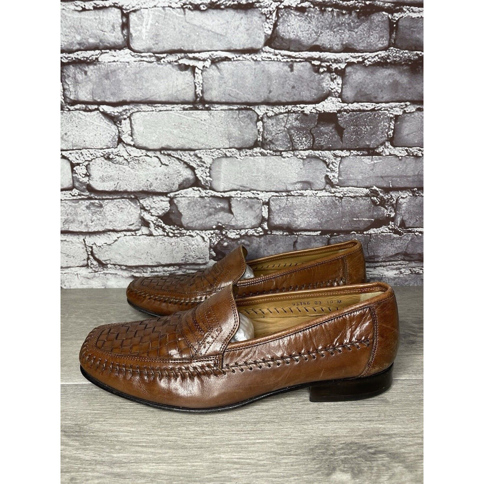 Other Brass Boot Brown Leather Basket Weave Loafers Dress Shoes Me Size US 10 / EU 43 - 21 Thumbnail
