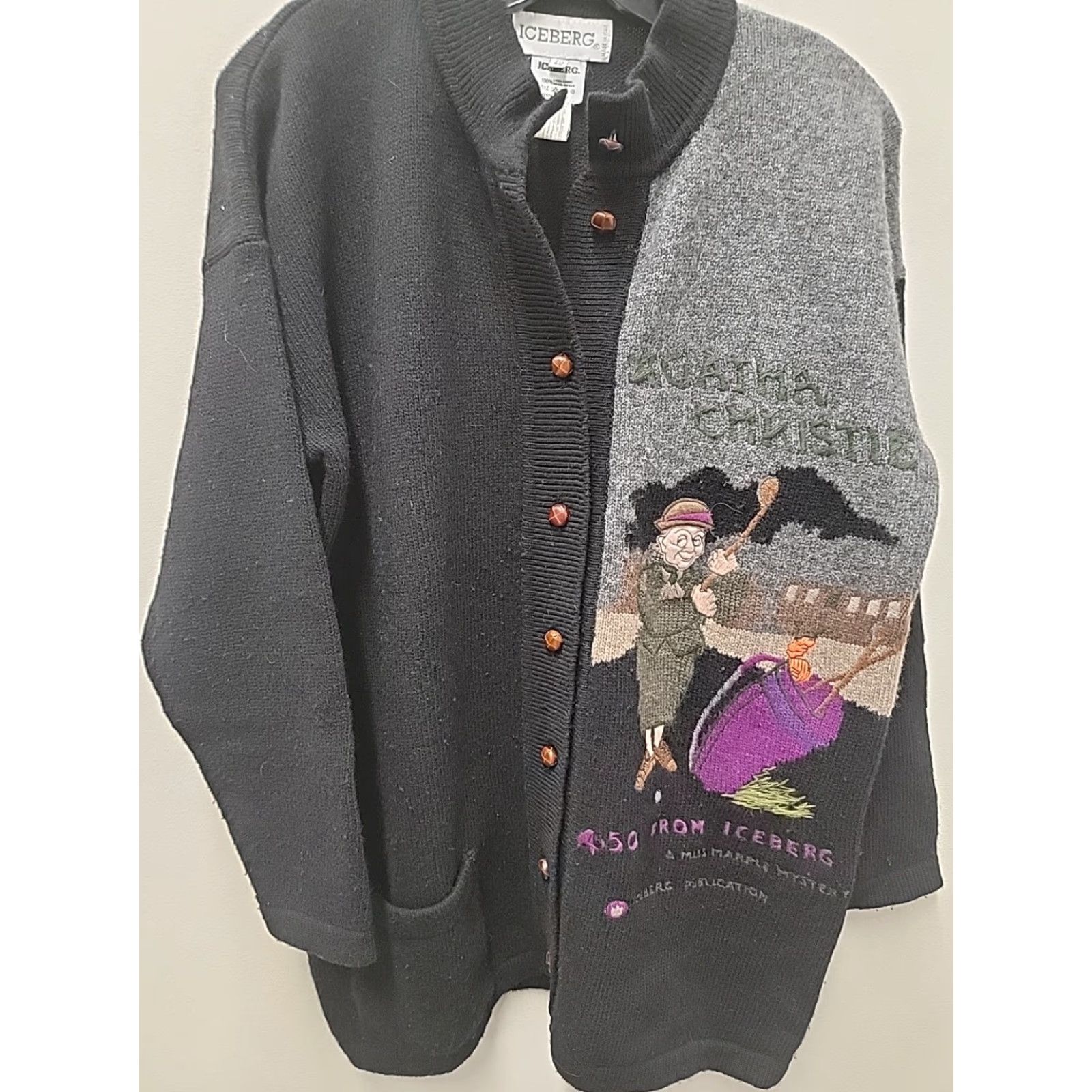 Vintage VINTAGE Iceberg Sweater Cardigan Women's 42 Black Wool Long Sleeve All Seasons 90s Agatha Christie Theme Mens Girls Size M / US 6-8 / IT 42-44 - 6 Thumbnail