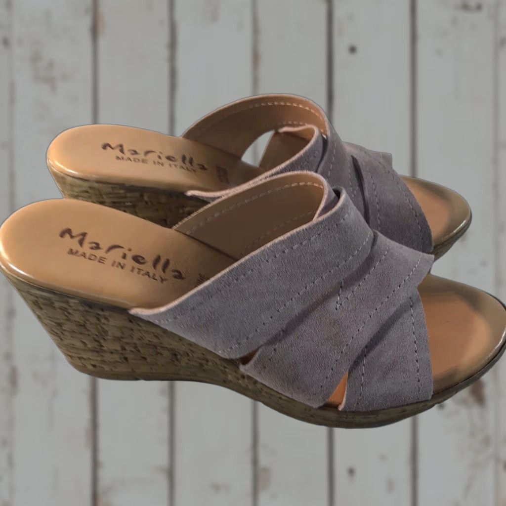 Mariella Pink Suede Wedge Slides Womens Size High Heel Casual