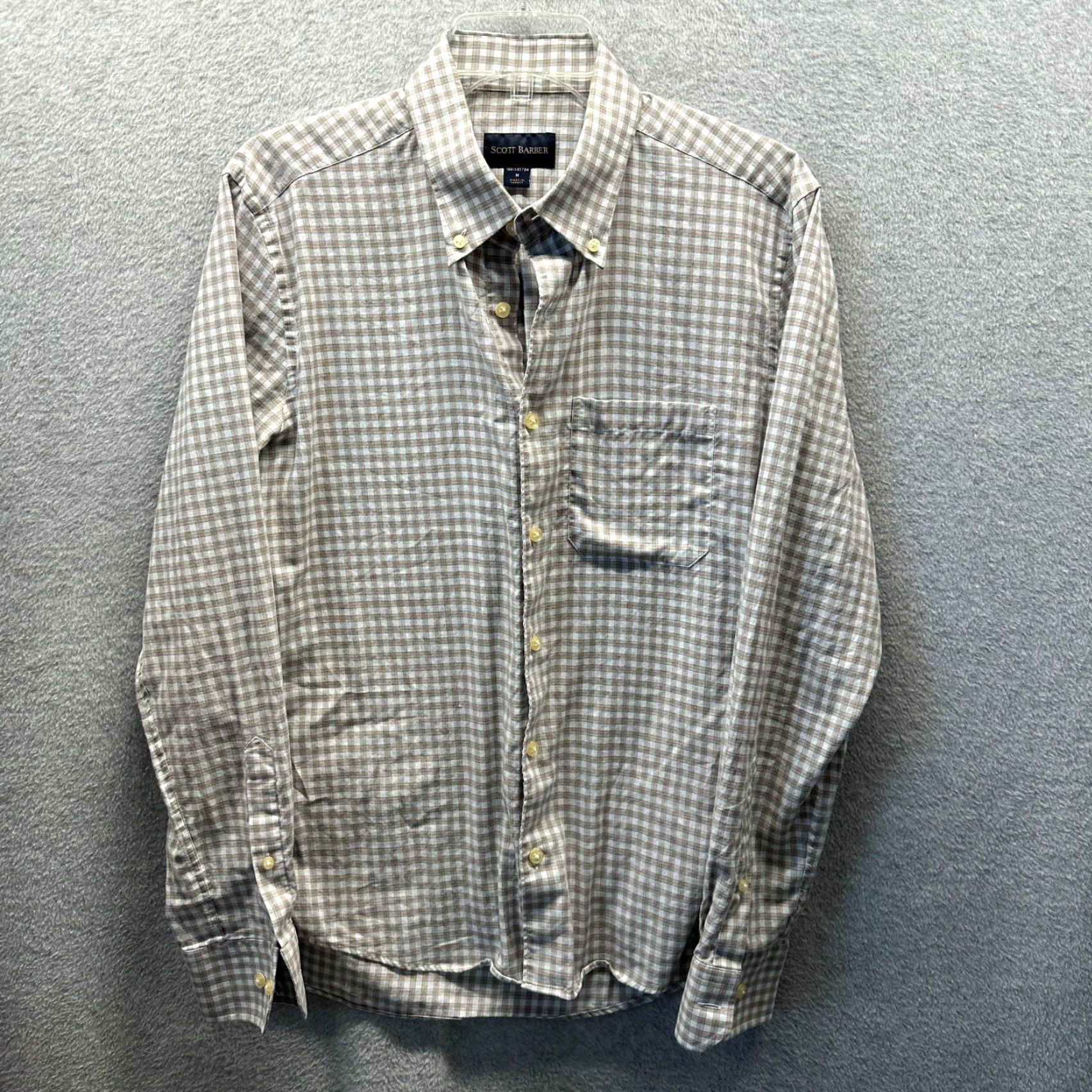 Vintage Scott Barber Shirt Adult Medium Brown White Casual Button Up Cotton Mens Shirt Size US M / EU 48-50 / 2 - 2 Thumbnail