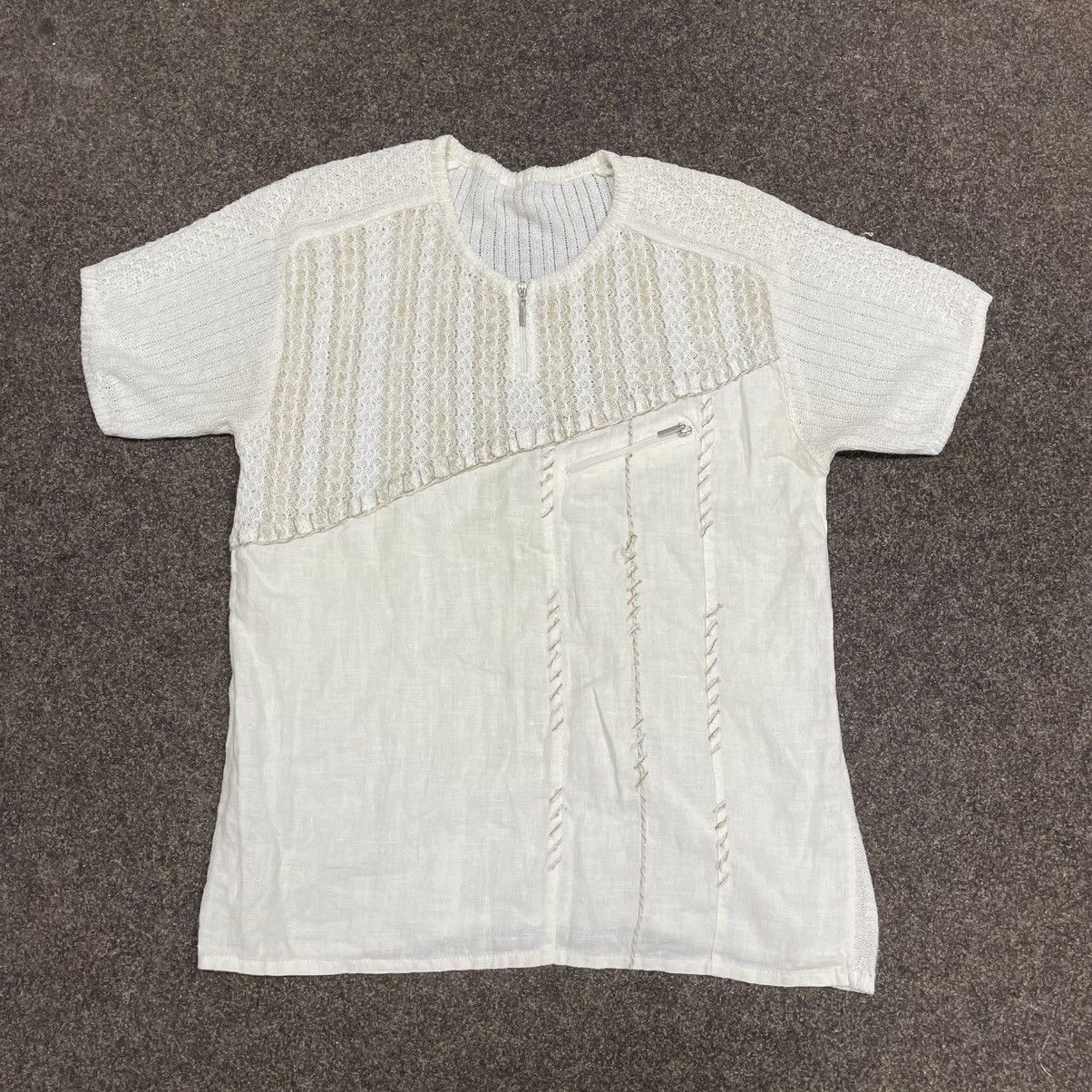 Vintage Vintage 90s Y2K Cream Mesh Knit Tee Minimalist Cropped XL Size US XL / EU 56 / 4 - 1 Thumbnail