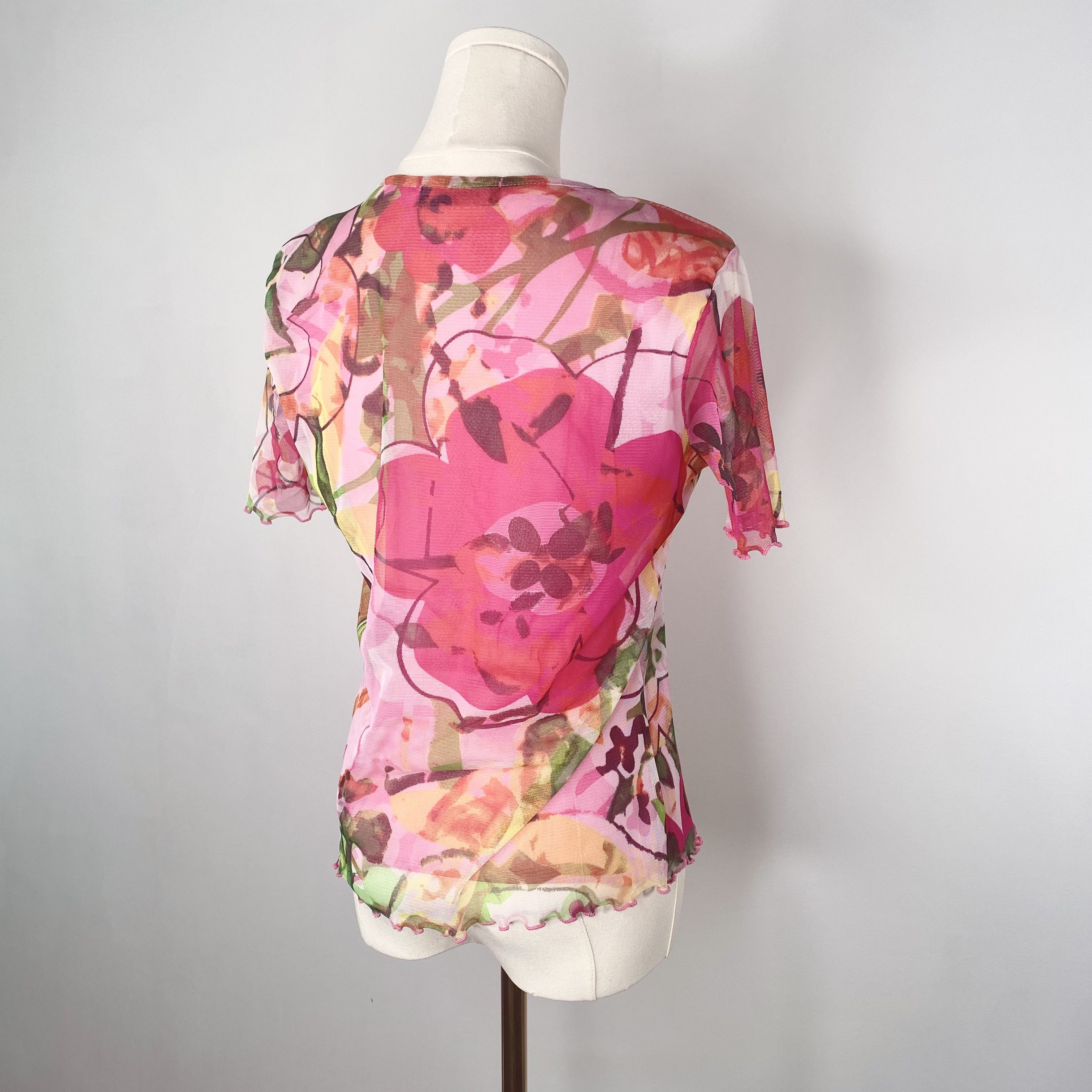 Other Pink Floral Mesh Shirt - Peruggi Italian Designer Vintage Size S / US 4 / IT 40 - 10 Thumbnail