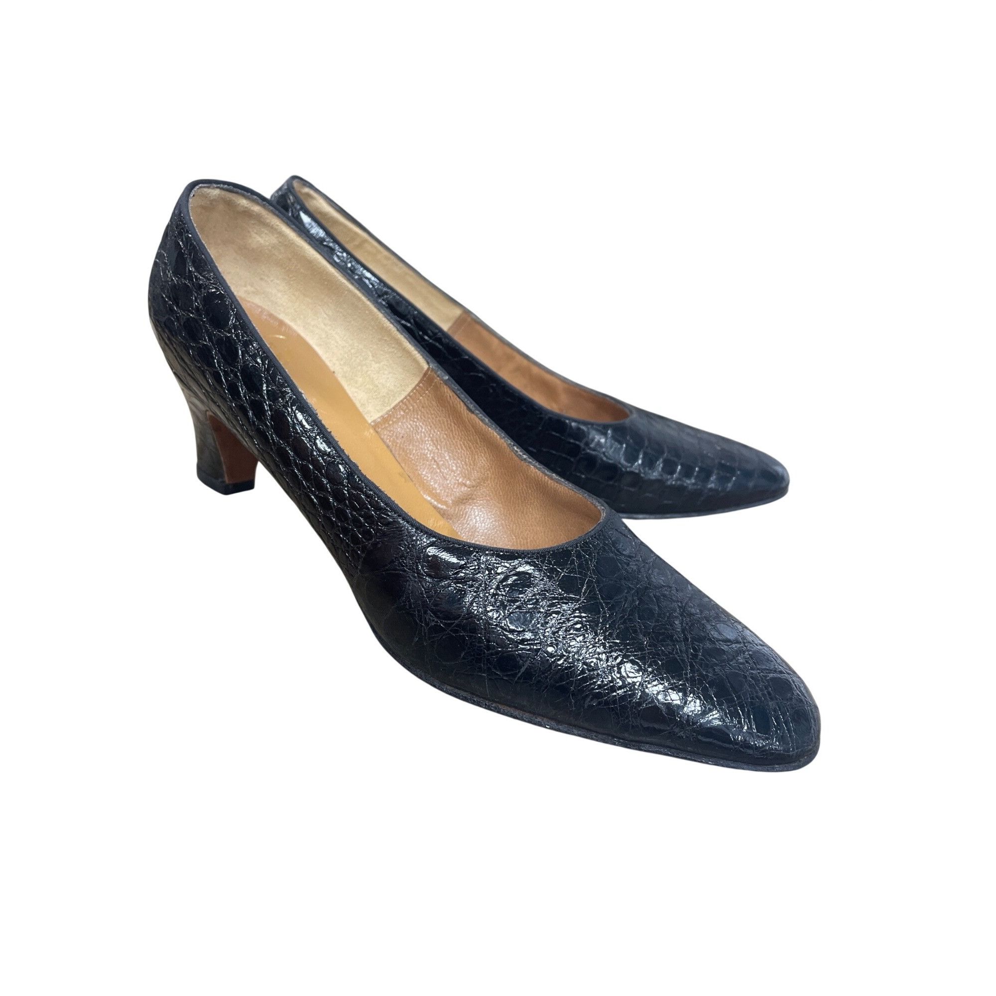 Vintage O'Connor Goldberg Womans VTG Black Alligator Leather Heels S Size US 7.5 / IT 37.5 - 14 Thumbnail