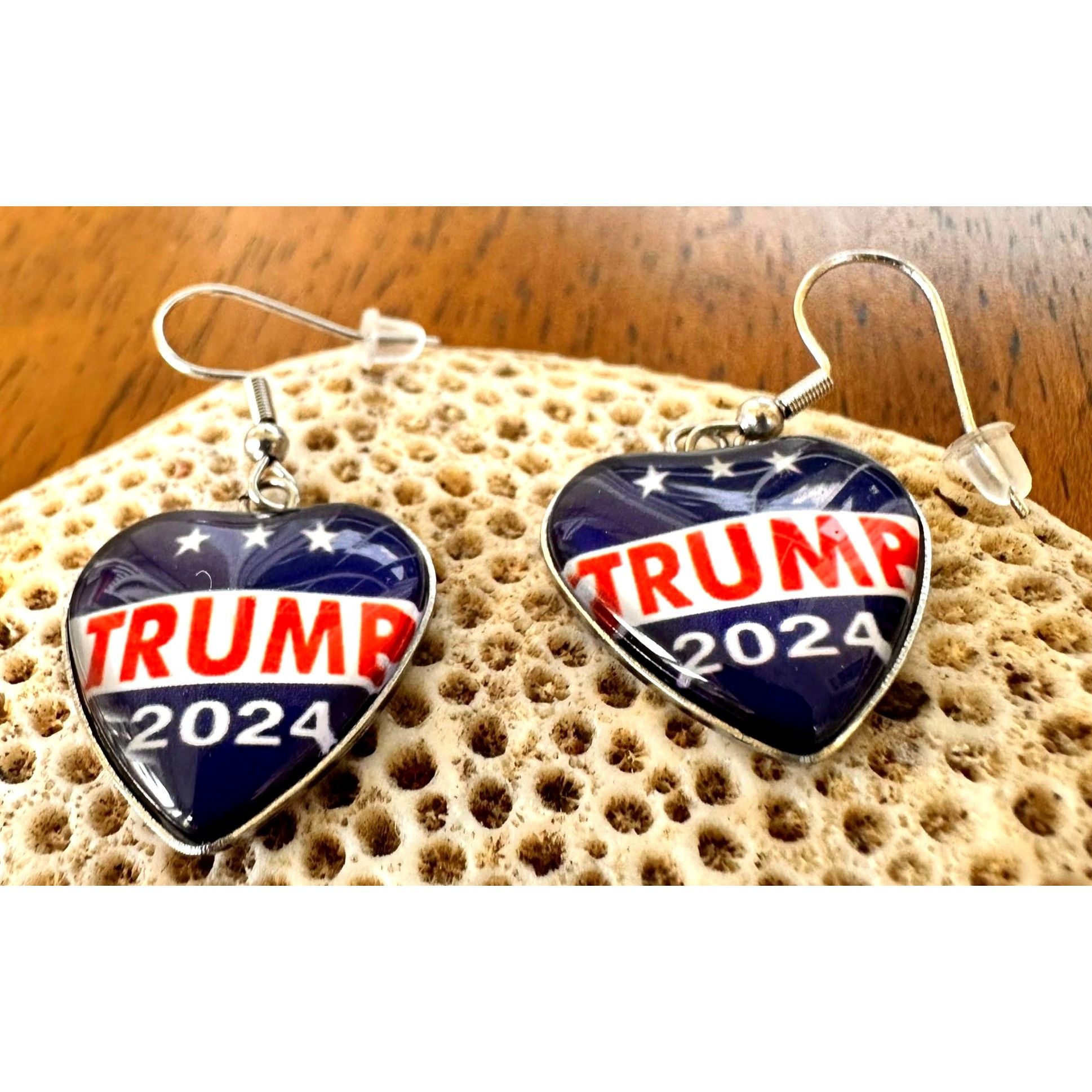 Handmade Trump 2024 MAGA Earrings Patriotic New Heart Shaped Dangle H Size ONE SIZE - 11 Thumbnail