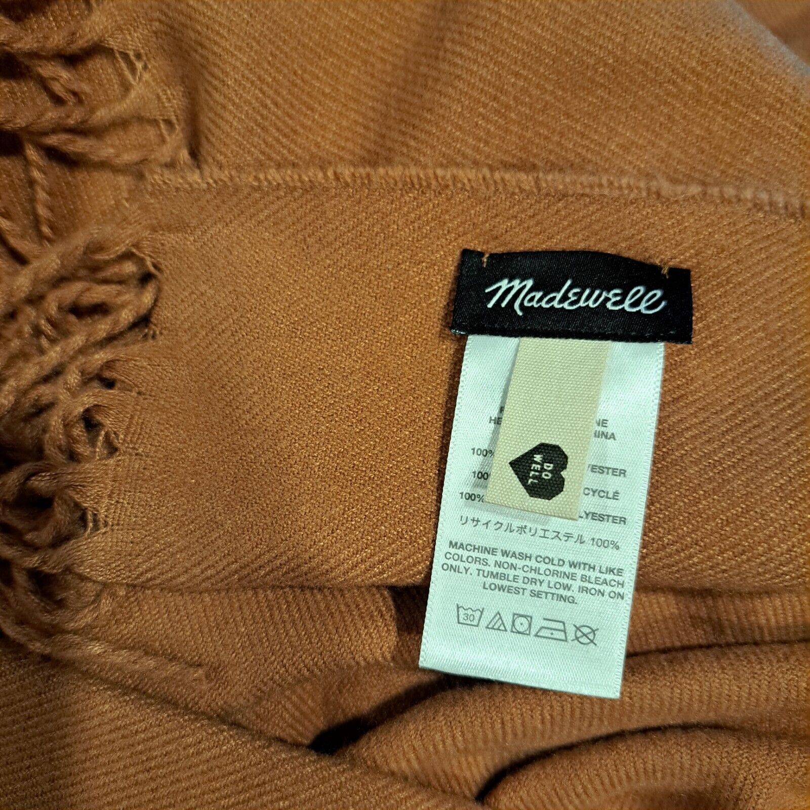 Madewell Madewell 100% Recycled Polyester Fringe Scarf Brown 73"×27" Size ONE SIZE - 3 Thumbnail